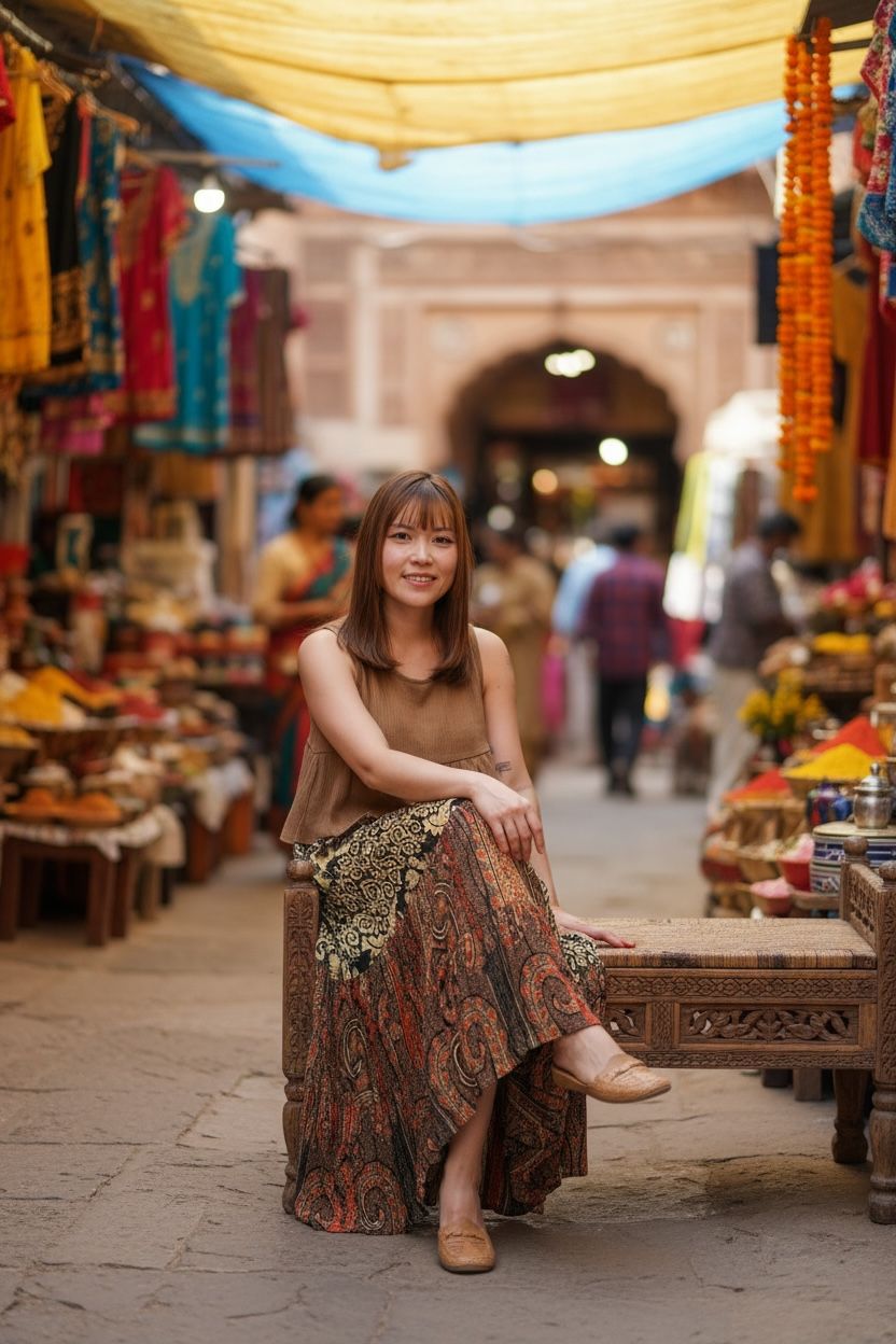 1666 Brown Tone Mix Layer Skirt 37"