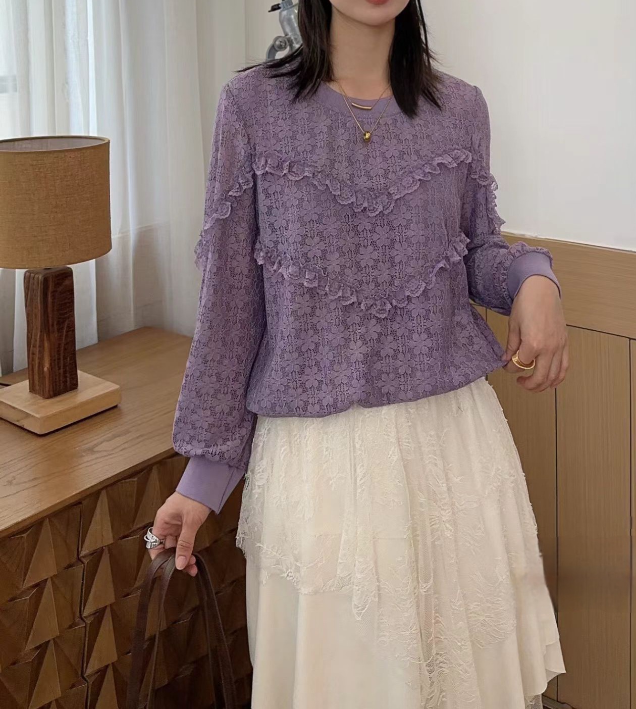 重工蕾絲刺綉上衣(M38寸胸/L40寸胸/XL42寸)