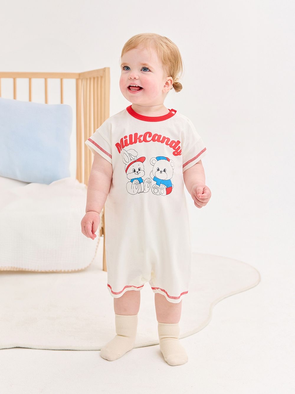 ☀️預訂 韓國直送☀️🇰🇷Milk Baby兩色可愛兔子小熊印花短袖連身衣