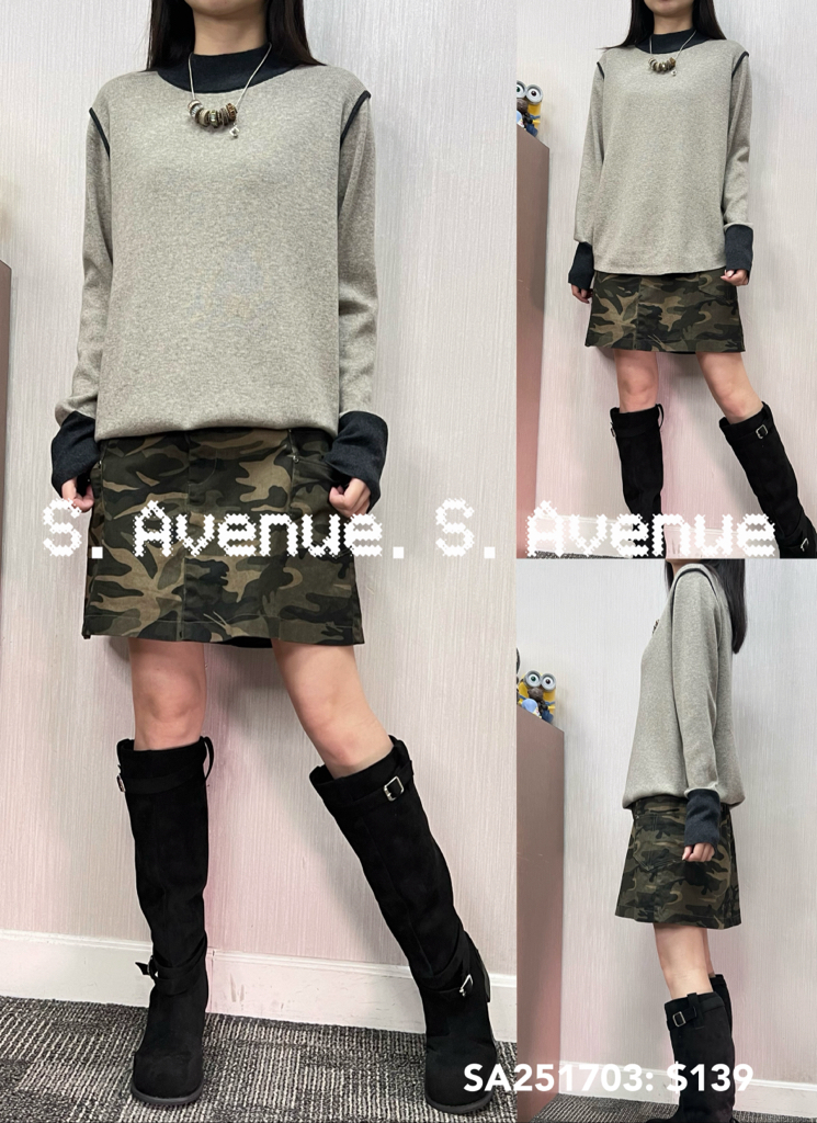 SA251703: 長袖企領撞色邊軟冷top