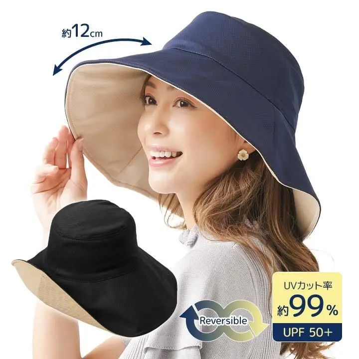現貨🌸日本直送 |日本抗UV 雙面可折疊防曬帽/太陽帽/漁夫帽（藍色）
