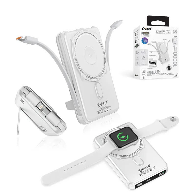 (3C認證)XPower M10C+ 6合1多功能數顯10000mAh 20W PD3.0 + 磁吸無線移動電源