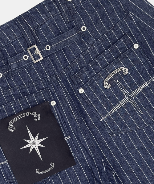 0519 Shinchiback Curved Pants - Blue/Striped - 0519 신치백 커브드 팬츠 - 블루/스트라이프