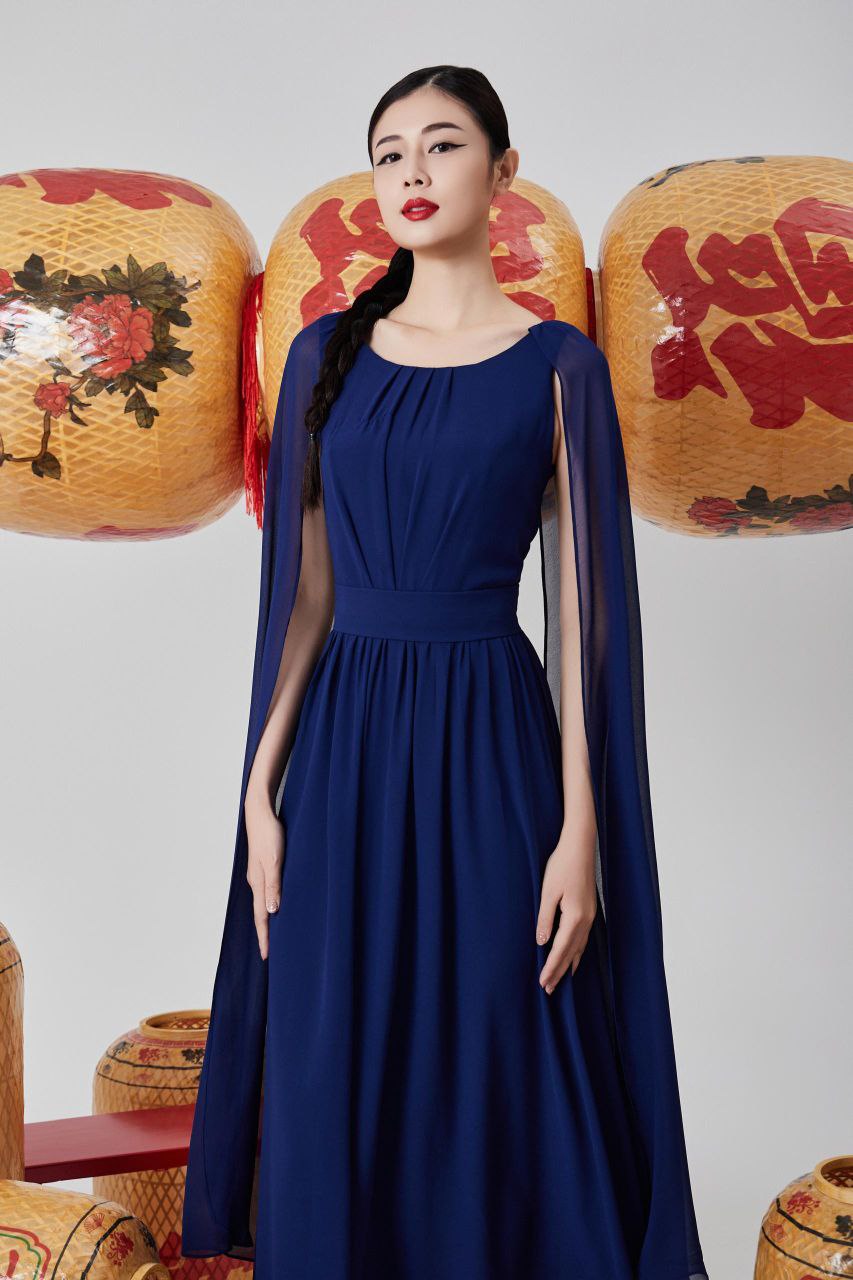 披肩式雪纺连身裙 2120