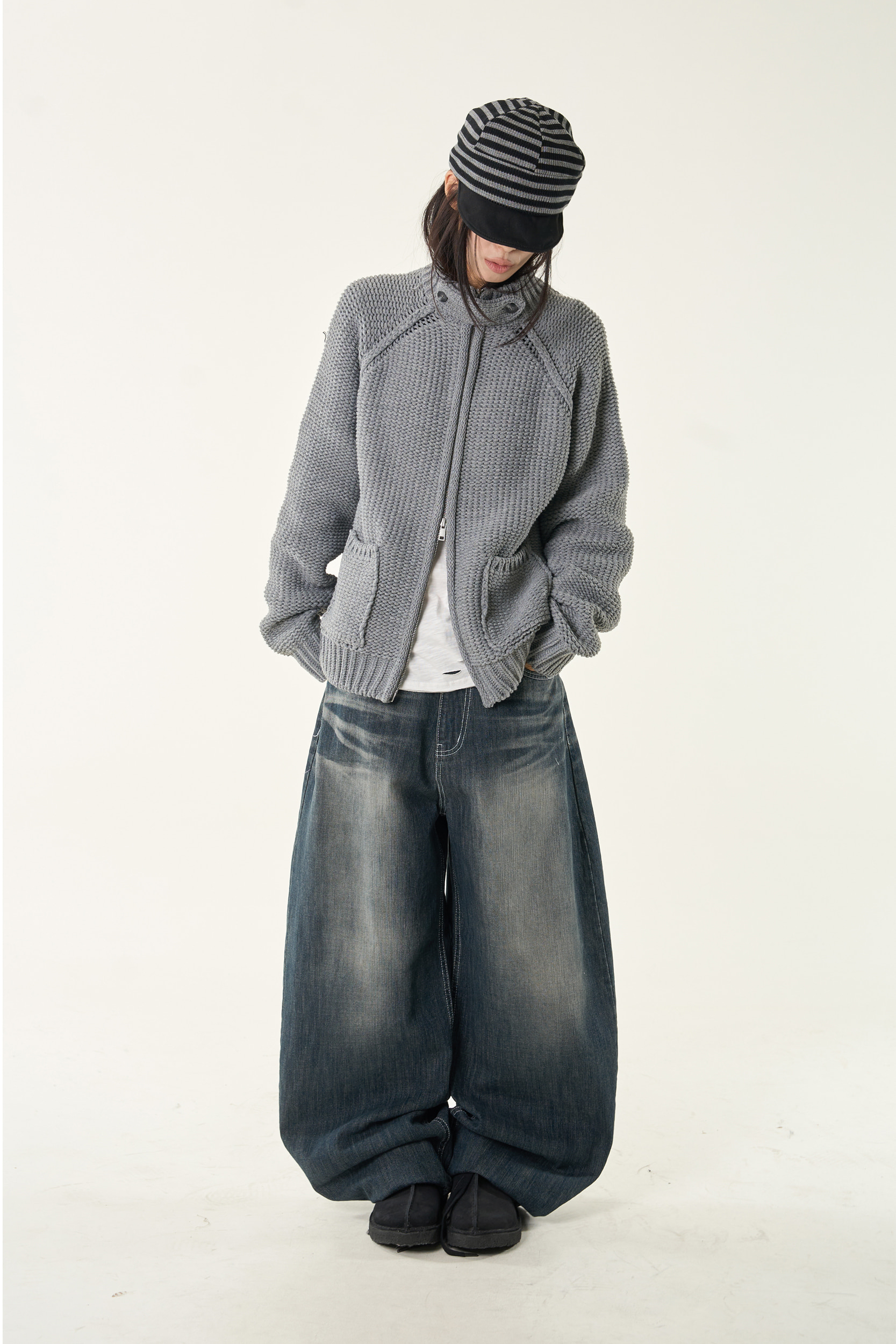 Sanded Washed Wide Leg Denim