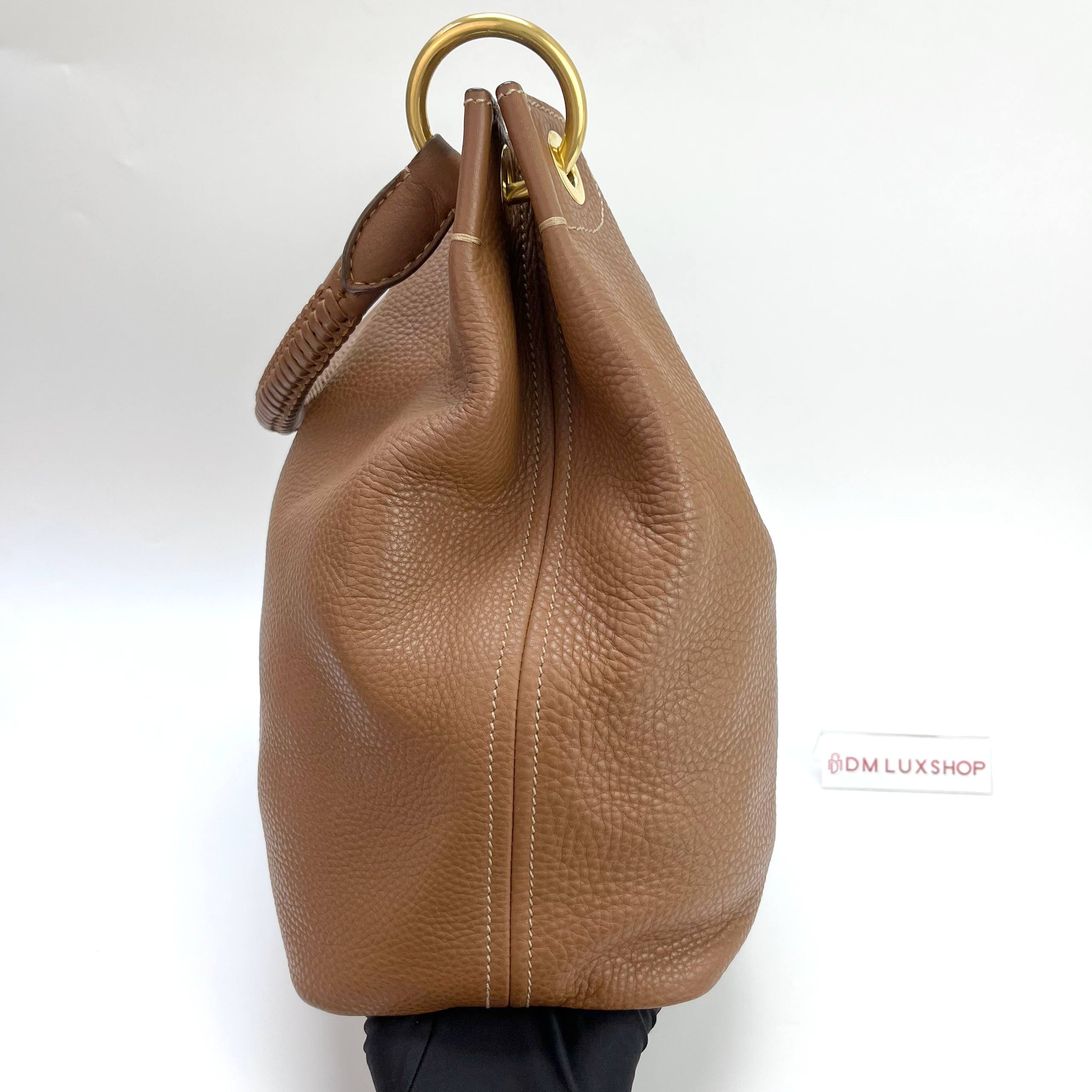 Prada Brown Leather Vitello Daino Hobo Bag GHW