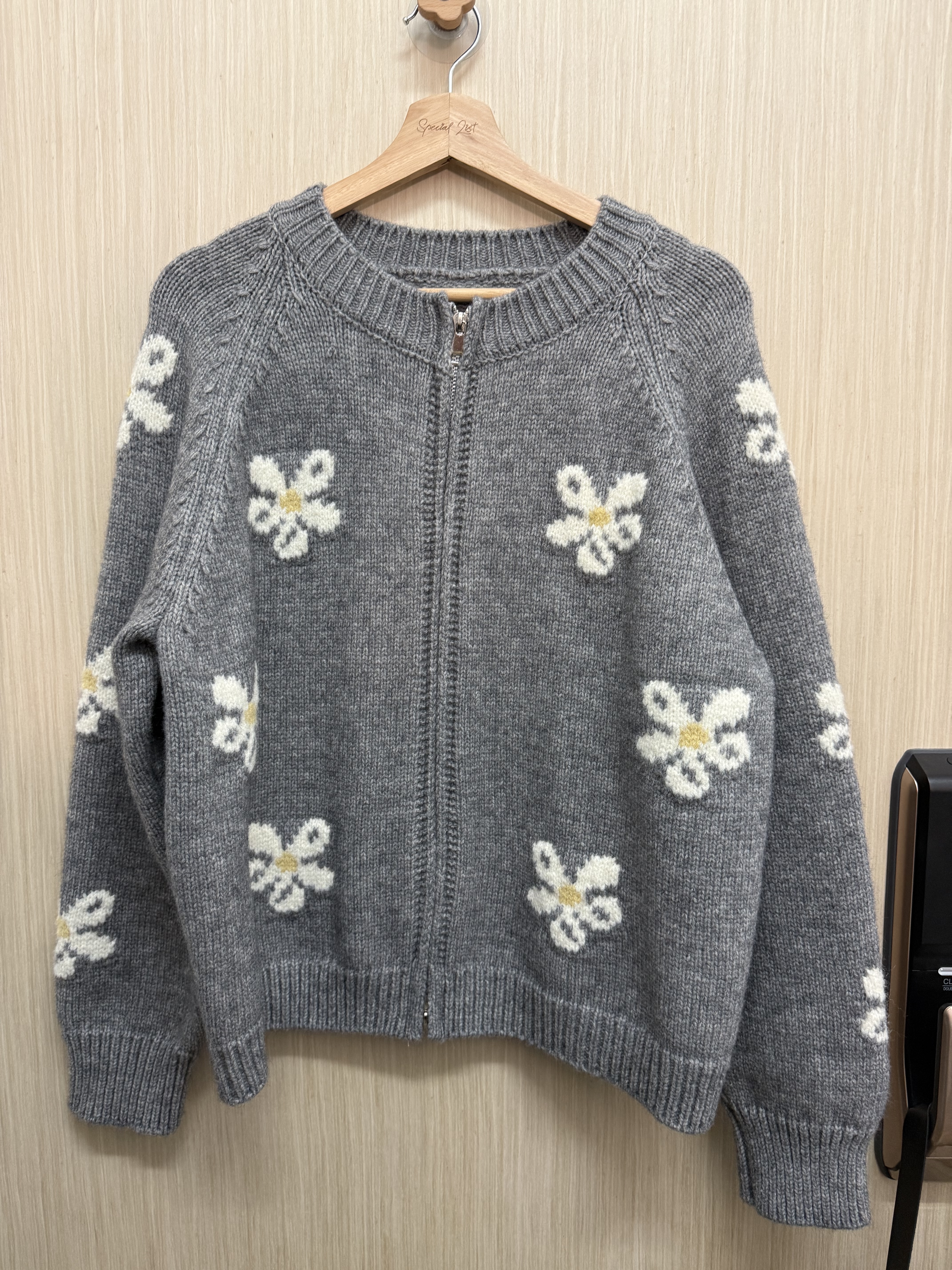 撞色花花雙拉鍊冷外套（淺灰色）