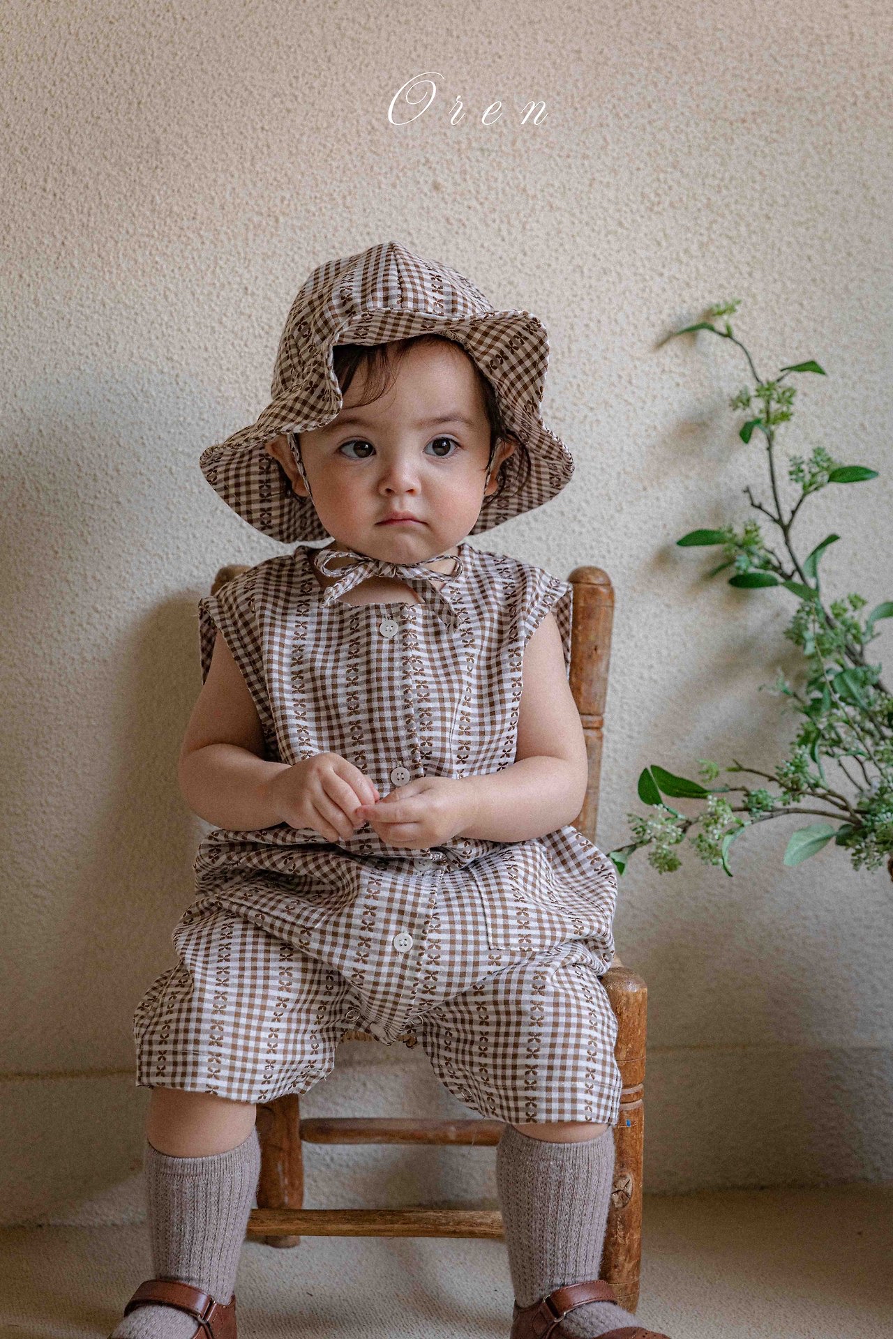 ☀️預訂 韓國直送☀️🇰🇷Oren Camille 棕色提花背心連身服/漁夫帽