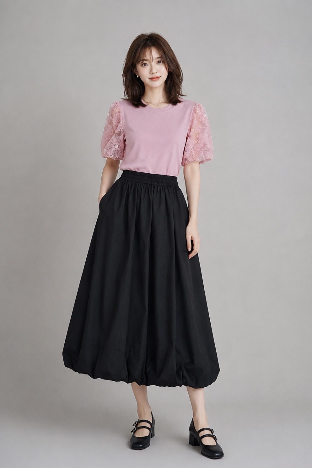 14105 Aurora Bubble Hem Maxi Skirt