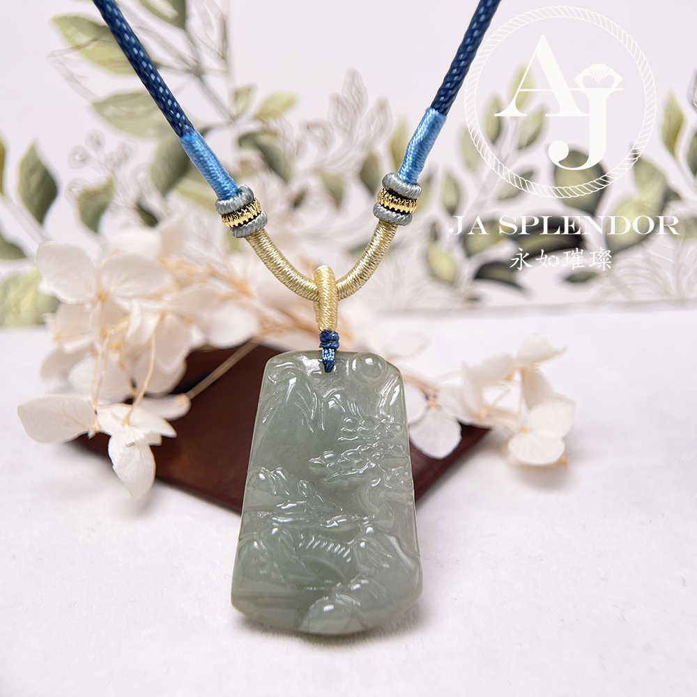 JN-1094 天然翡翠A玉 老料膠潤旺丁旺財山水牌吊墜