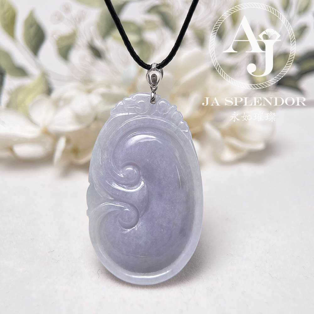 JNK-97 天然翡翠A玉 冰潤紫藍如意龍韻吉祥18K金吊墜