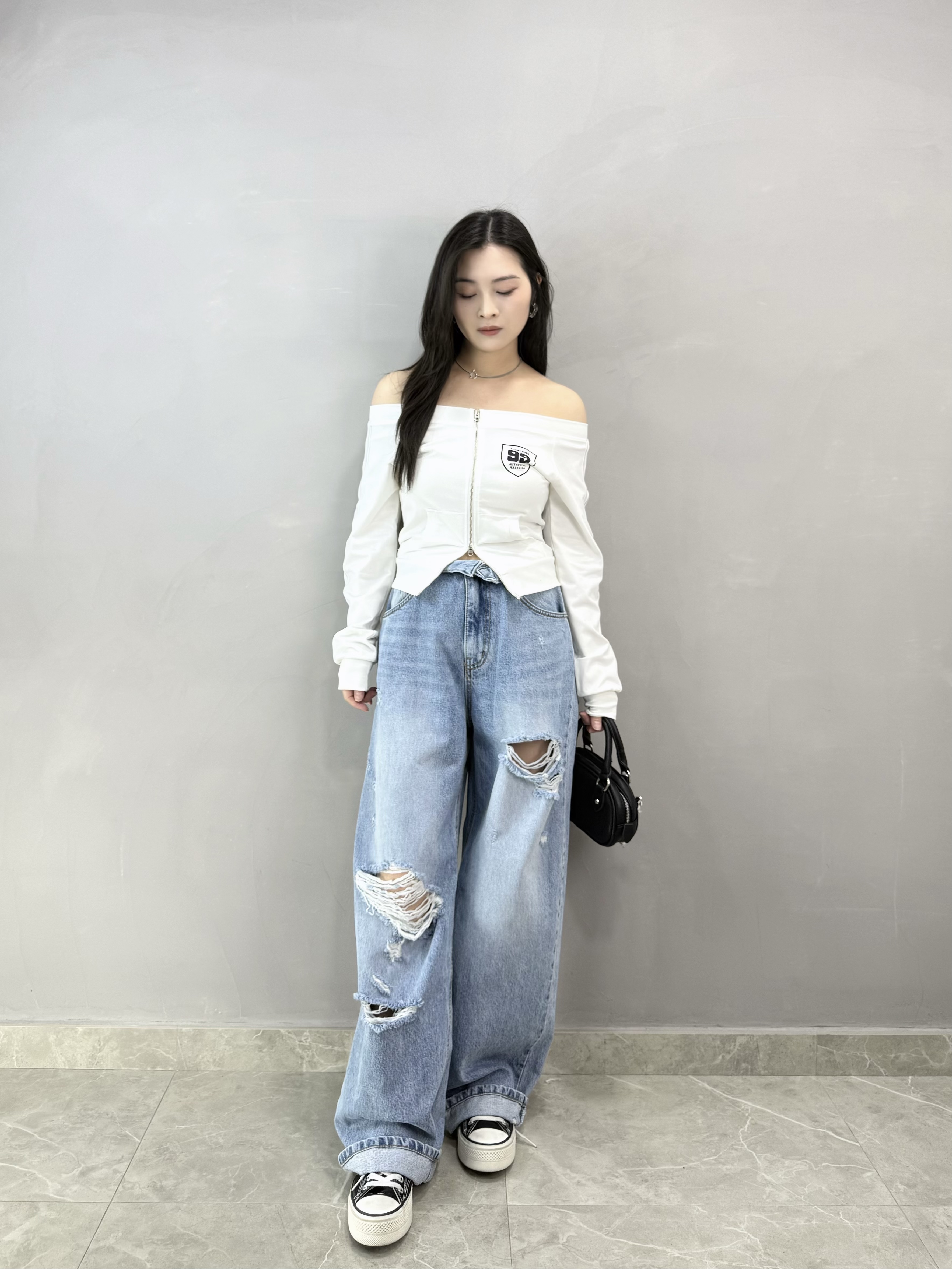 I72 數字印章雙拉鏈Top