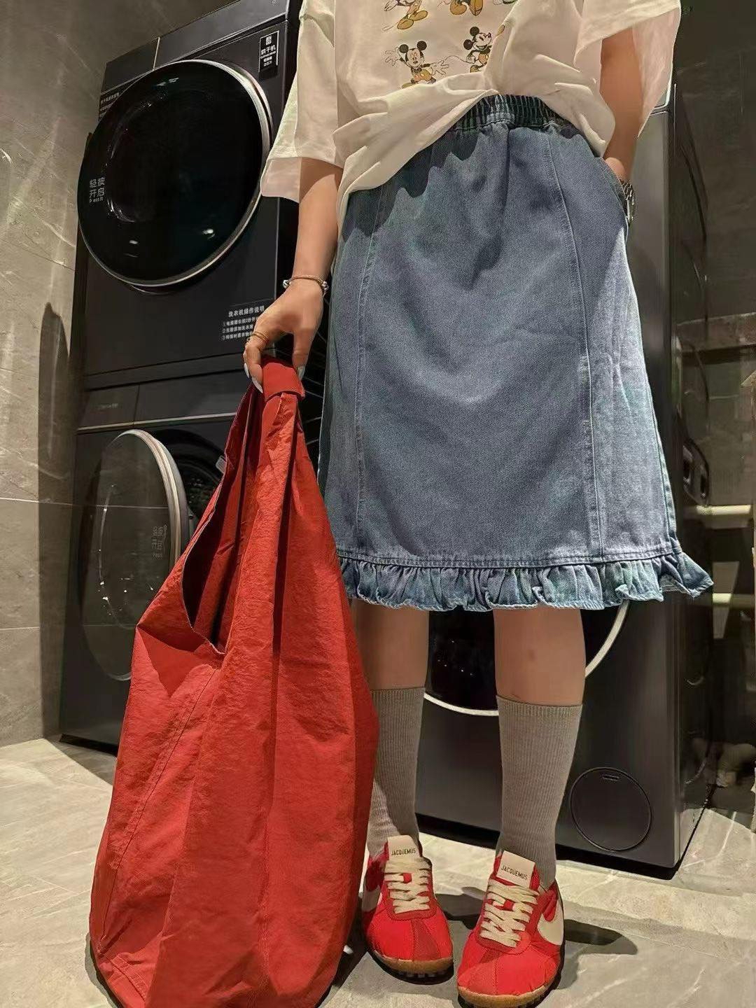 橡筋腰ruffle 腳牛仔Sk 