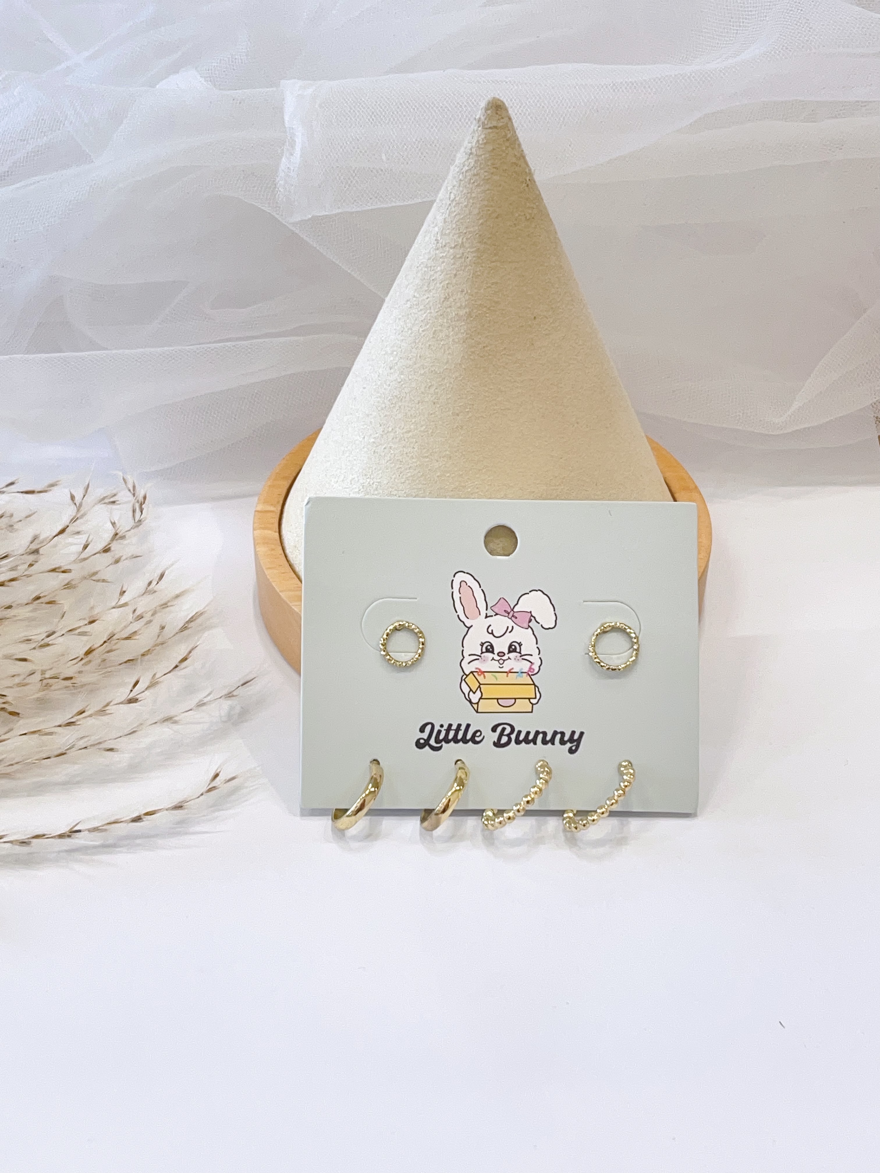 素圈珠珠C字耳环套装