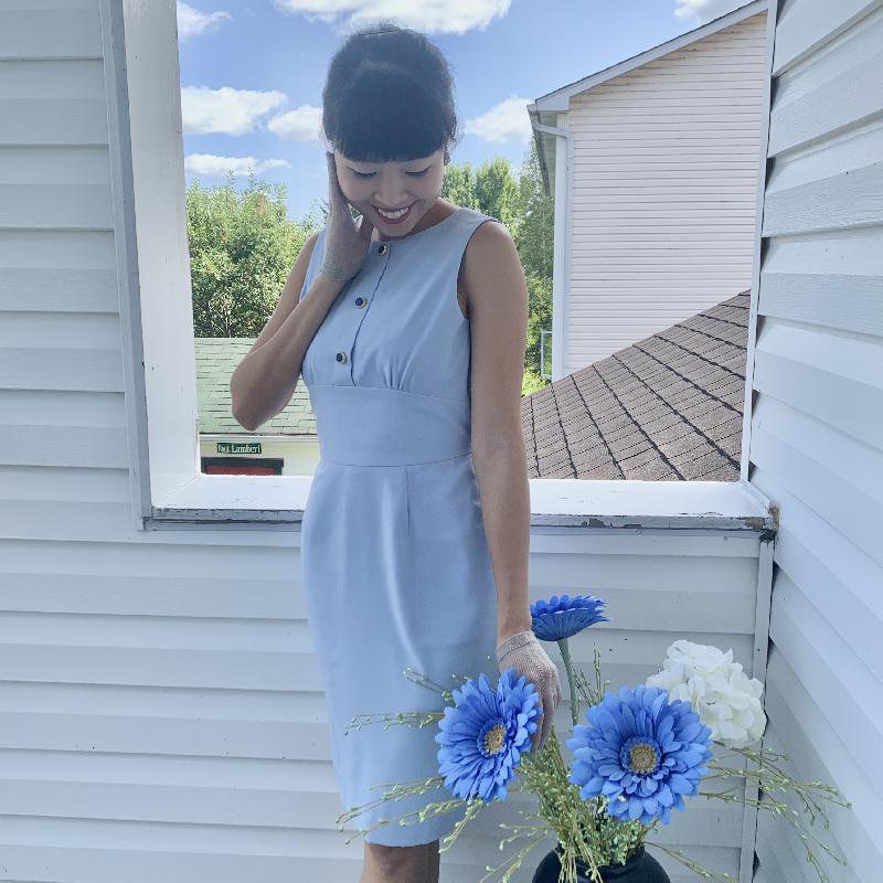 (SOLD) OUT)- 1950s Inspired Sleeveless Worker Dress with Vintage Buttons (FM148)
