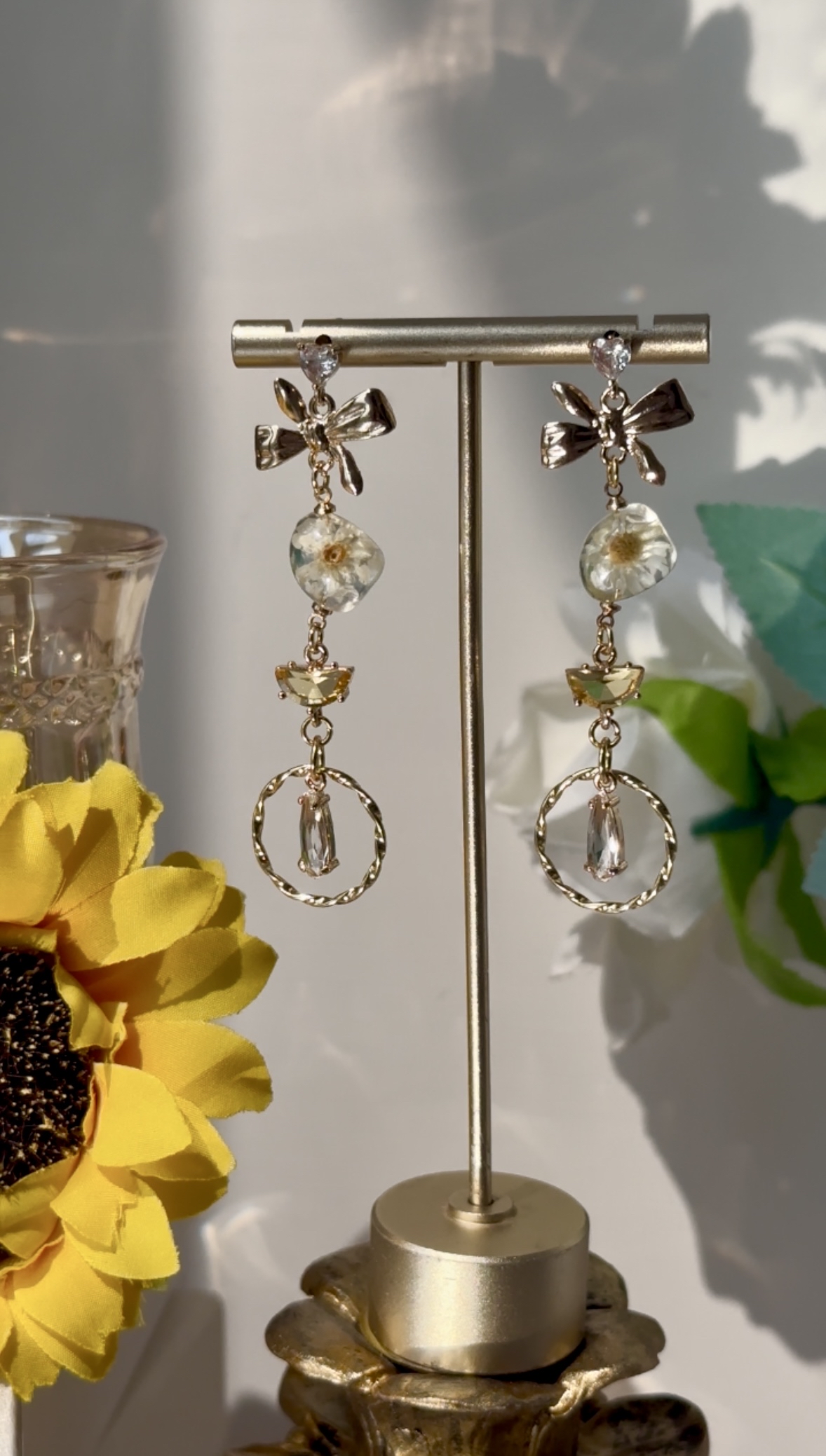 玻璃黃花耳環🌻