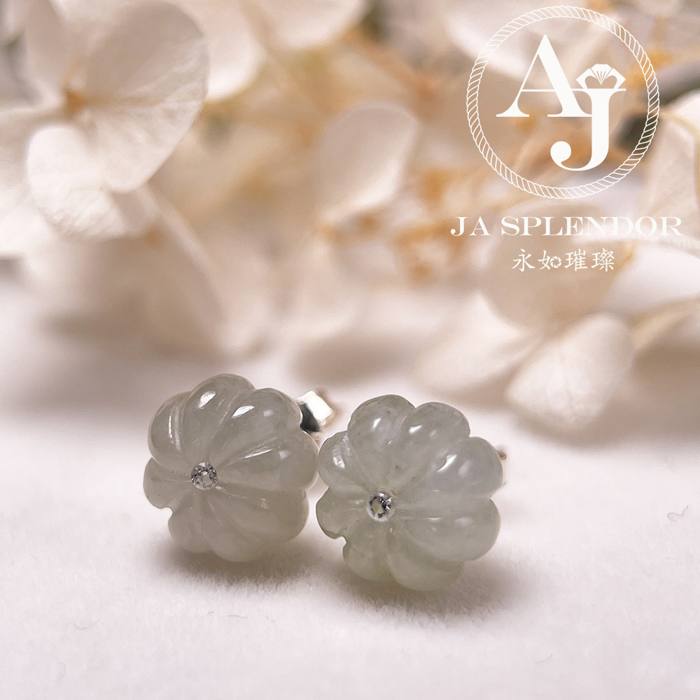 FBG26-H05 天然翡翠A玉 冰花綻放純銀耳釘