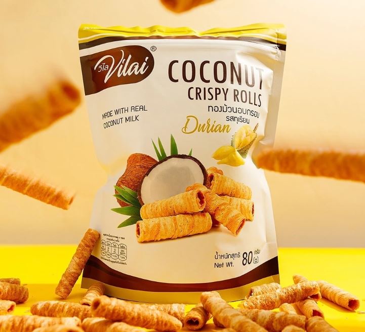 Vilai 泰國 椰子 脆卷 (榴槤味) 80g 袋裝 (平行進口貨品) 此日期或之前食用：2027.1.31