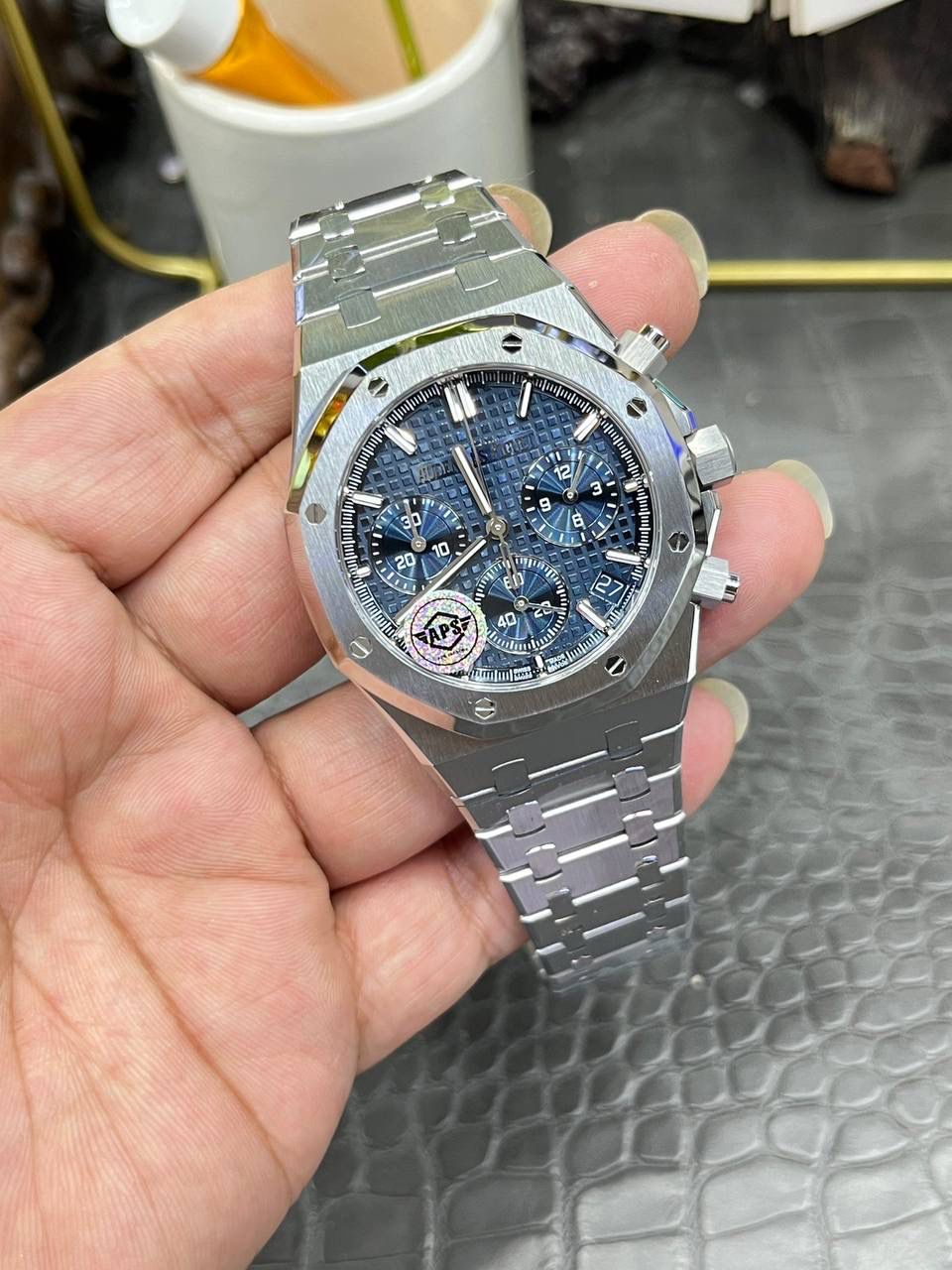 🚀爱彼皇家家橡树26240飞返计时全功能系列/41mm白钢蓝面/ 搭载原装开模定制Cal.4401全自动一体机械💯