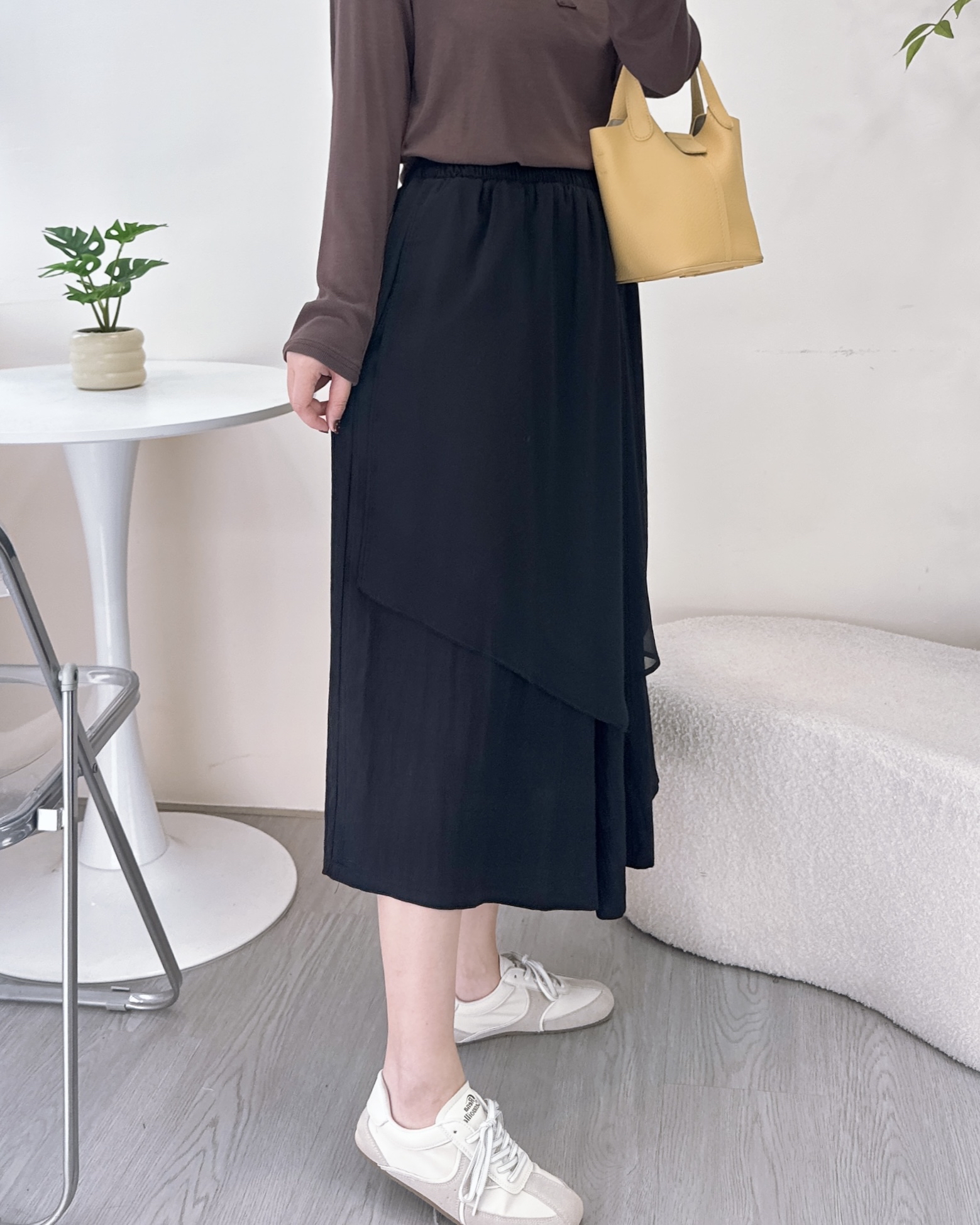 舒服薄身拼雪紡裙褲 3色