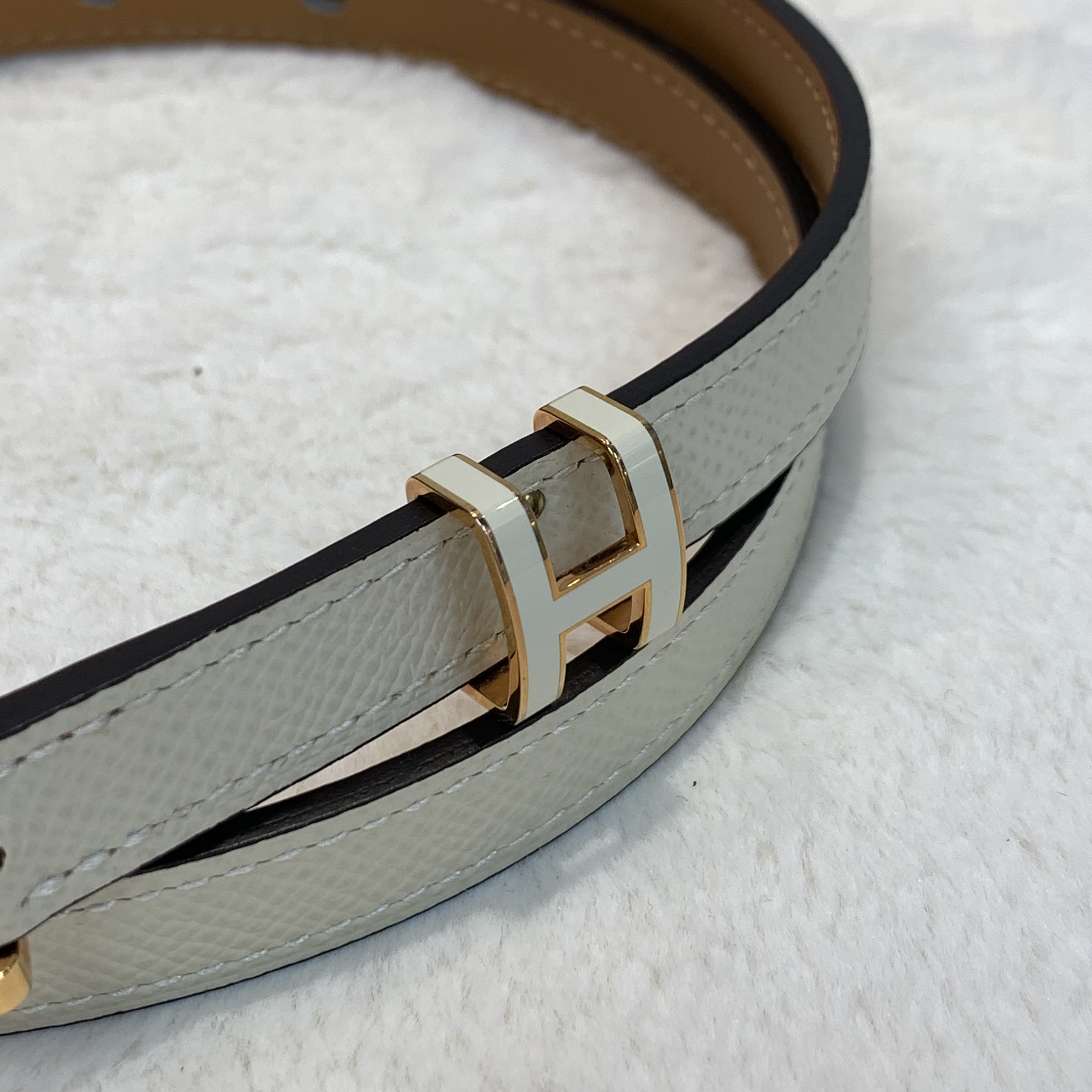 Hermes愛馬仕小牛皮popH腰帶 奶昔白