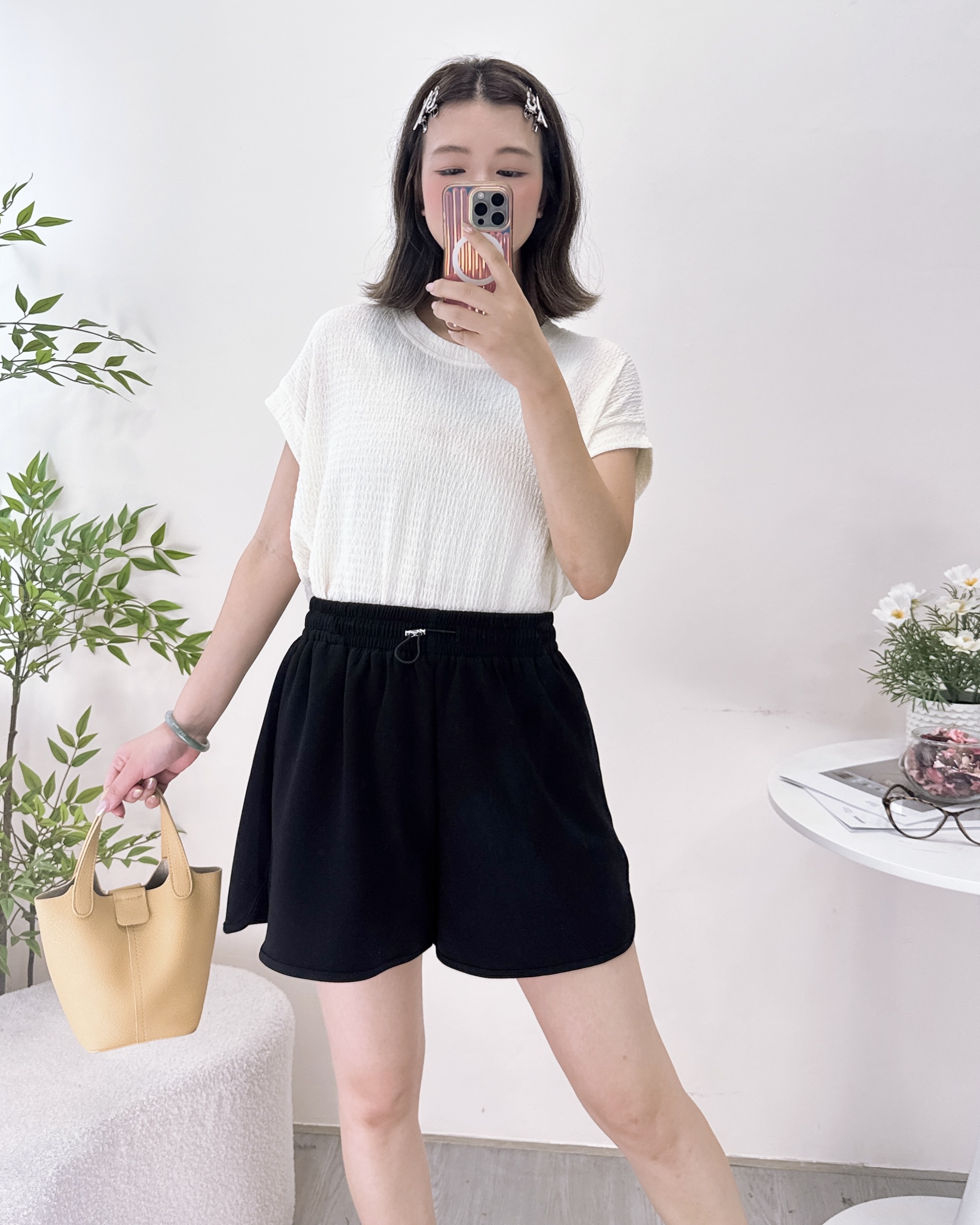 長青通爽淨色皺紋料上衣 4色