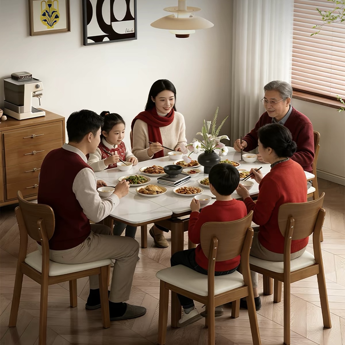 實木岩板餐枱 簡約現代 細單位專用 可伸縮摺疊長方形食飯枱 Dining table
