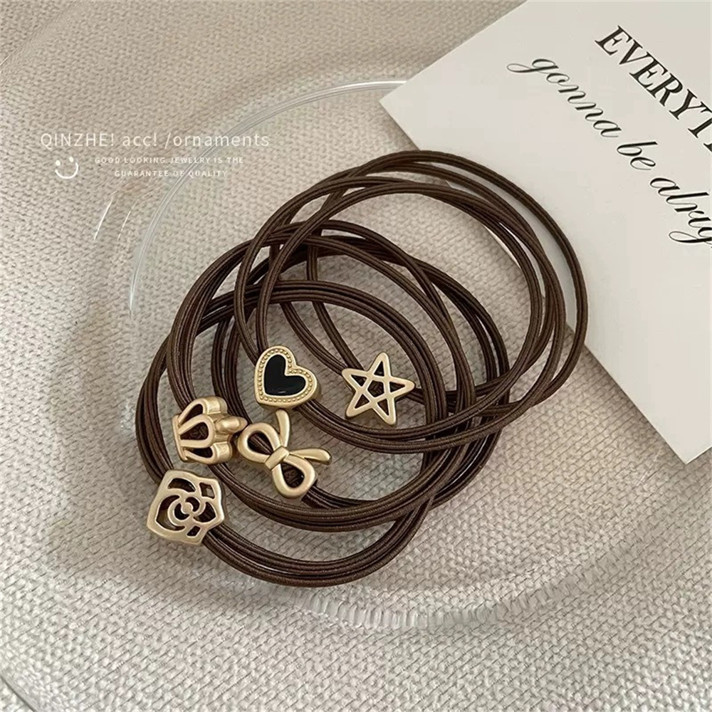 簡約頭繩 髪繩 橡皮筋 頭飾 扎頭髮 橡筋 扎頭繩 5件裝 咖色 [平行進口] HK2711