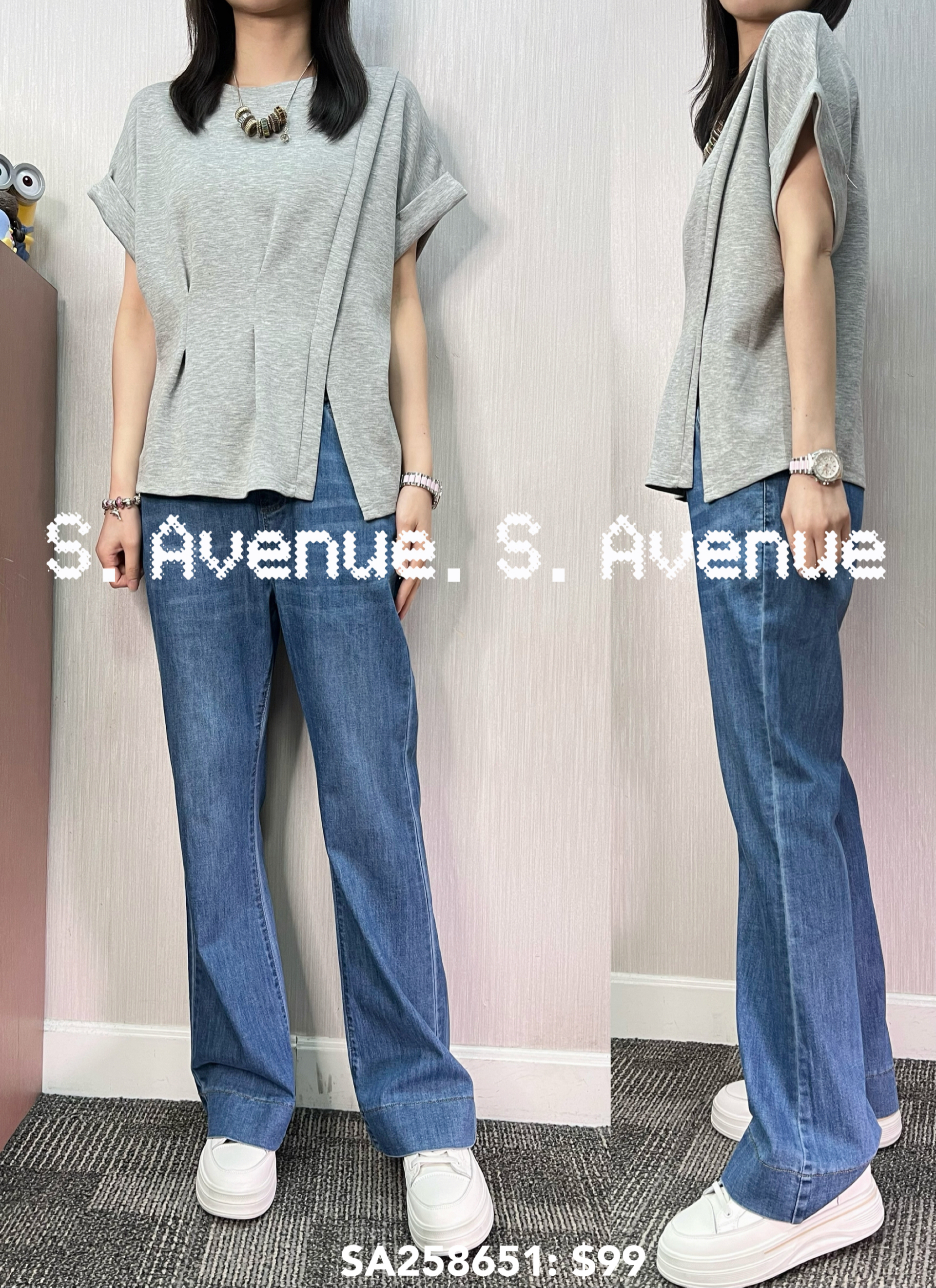 SA268651: 短袖淨色有撍前開叉tee