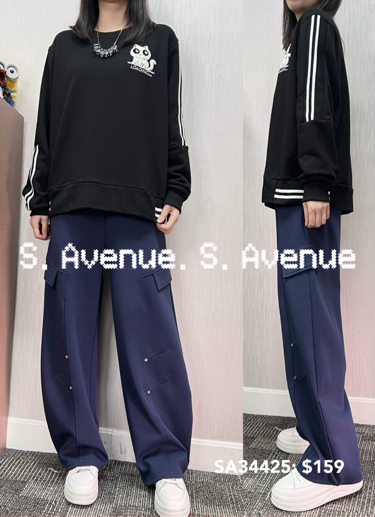 SA34425: 長袖繡小貓袖白邊衞衣