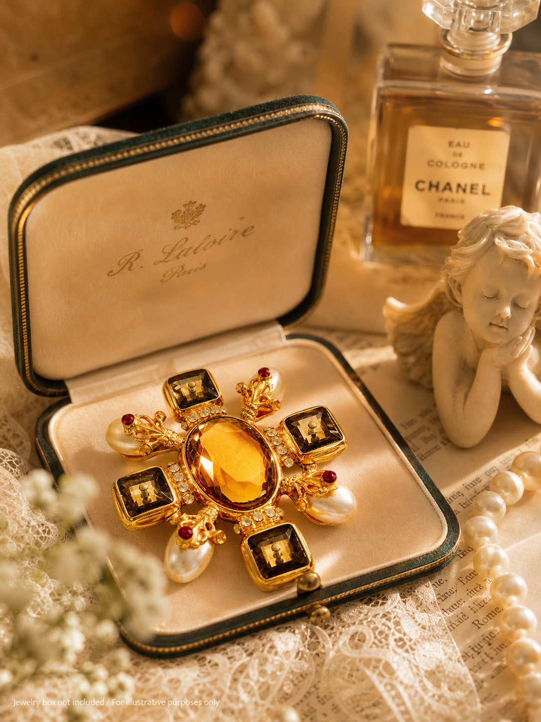 拜占庭的流金十字 ∙ 中世紀宮廷重工寶石珍珠胸針Gilded Byzantine Cross ∙ Mid-Century Palace Gemstone & Pearl Brooch
