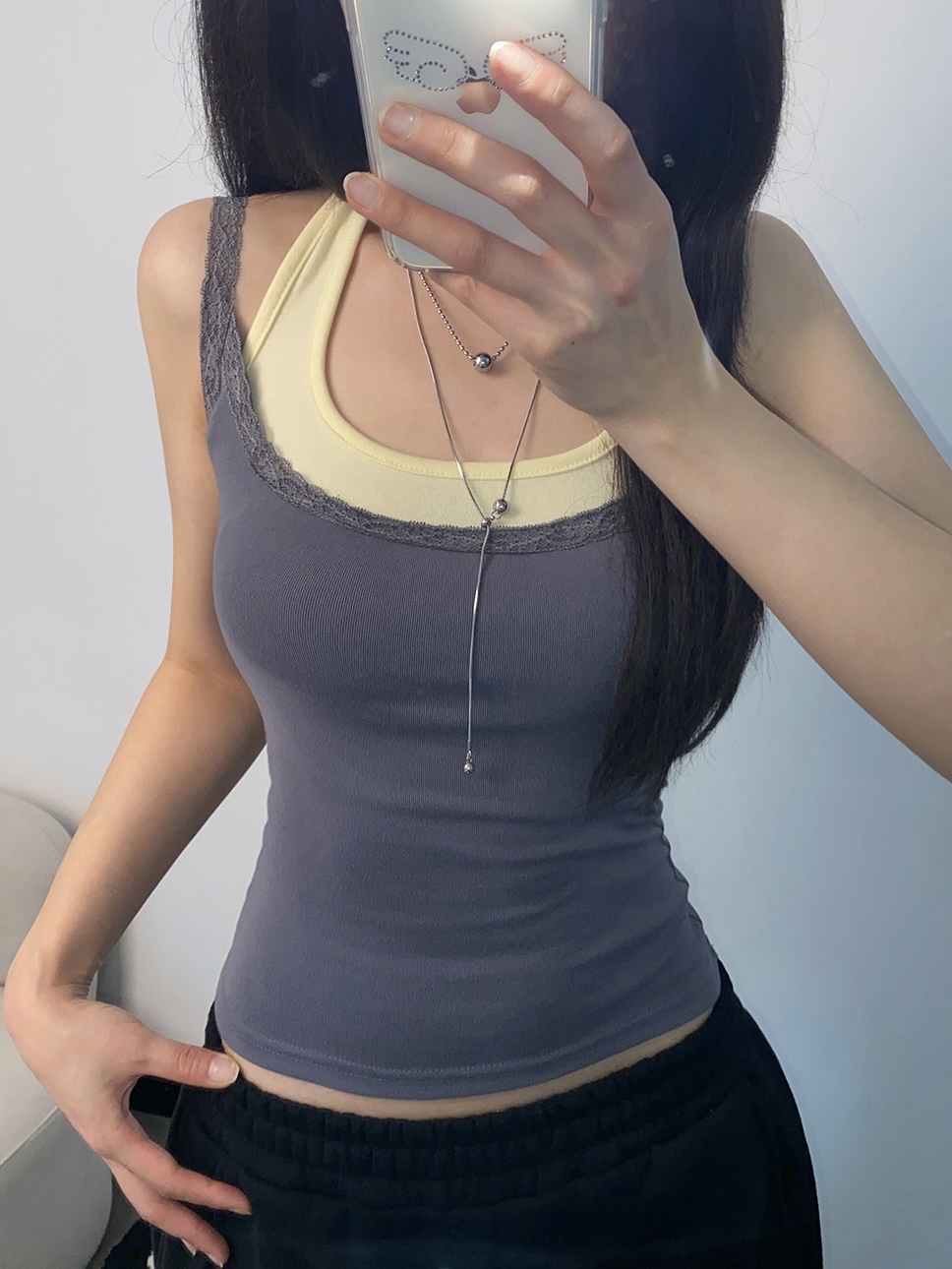 Lace-Trim Halter Layered Tank Top