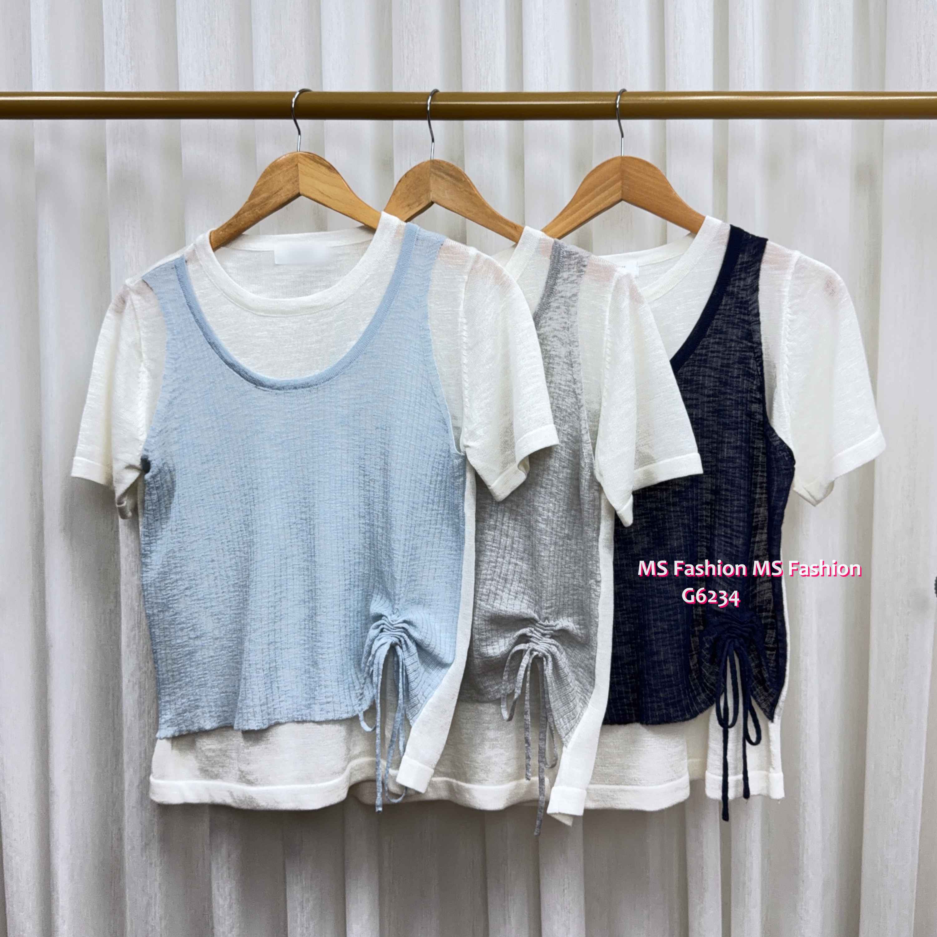 G6234 韓國🇰🇷假兩件拼色針織top