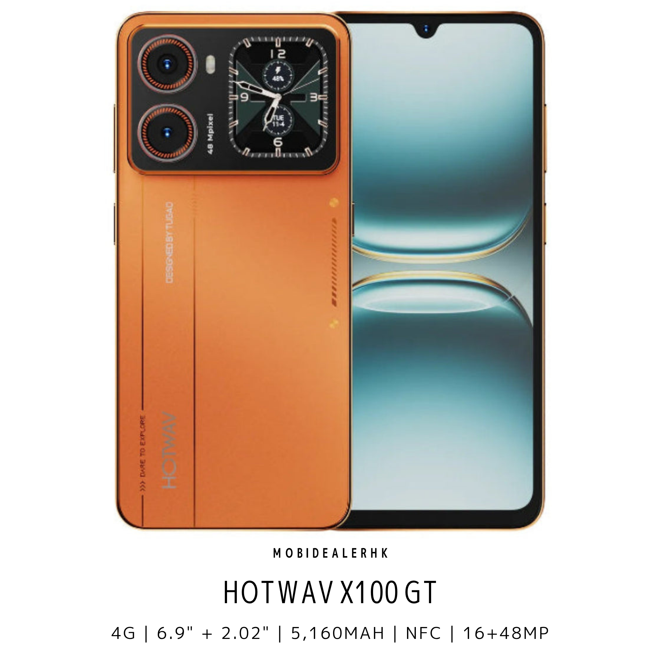 Hotwav X100 GT | 4G | 智能手機 | 6.9吋主屏 + 2.02吋副屏 | 48MP主鏡頭 | NFC