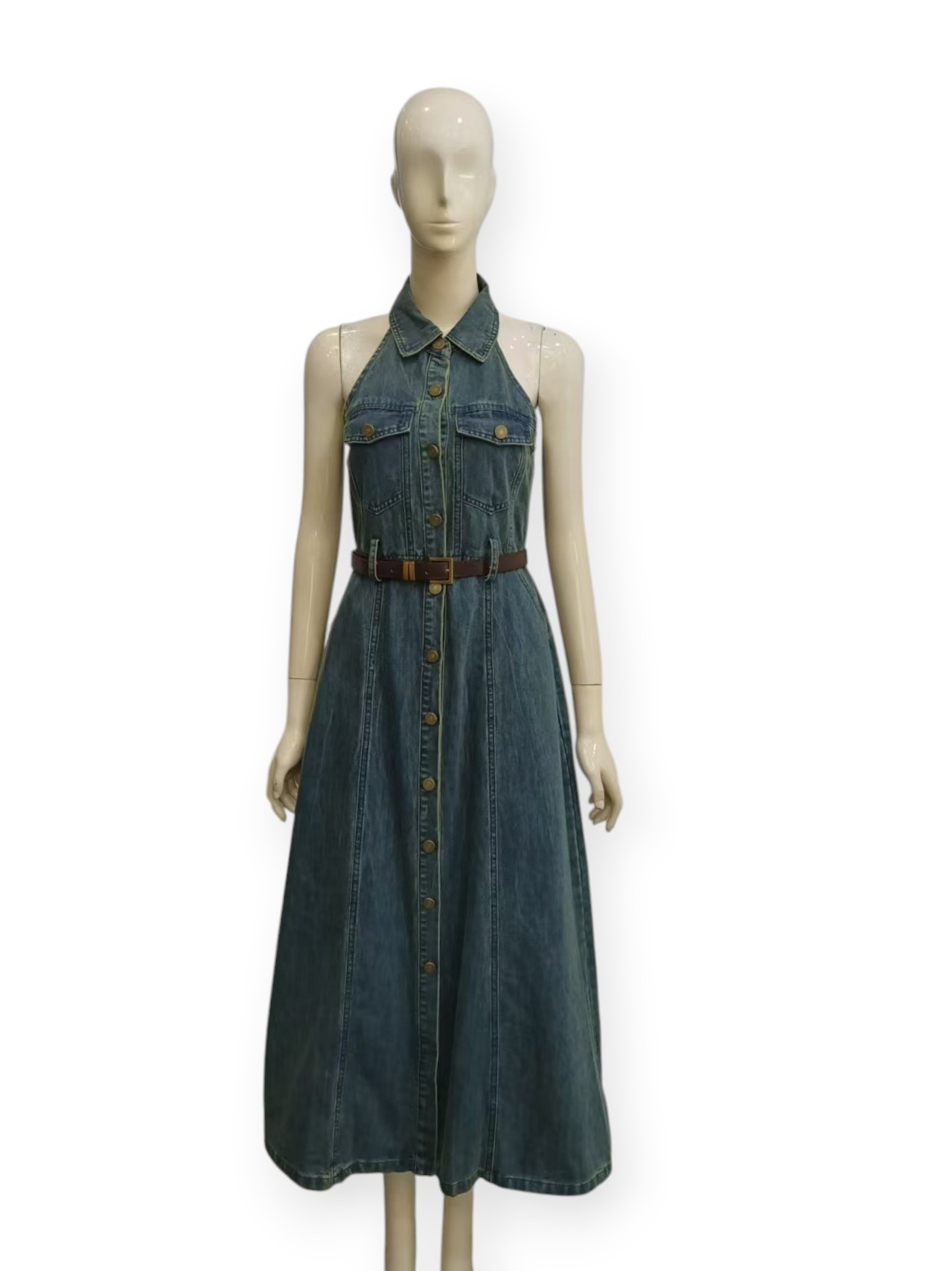 Halter Denim Midi Dress M237