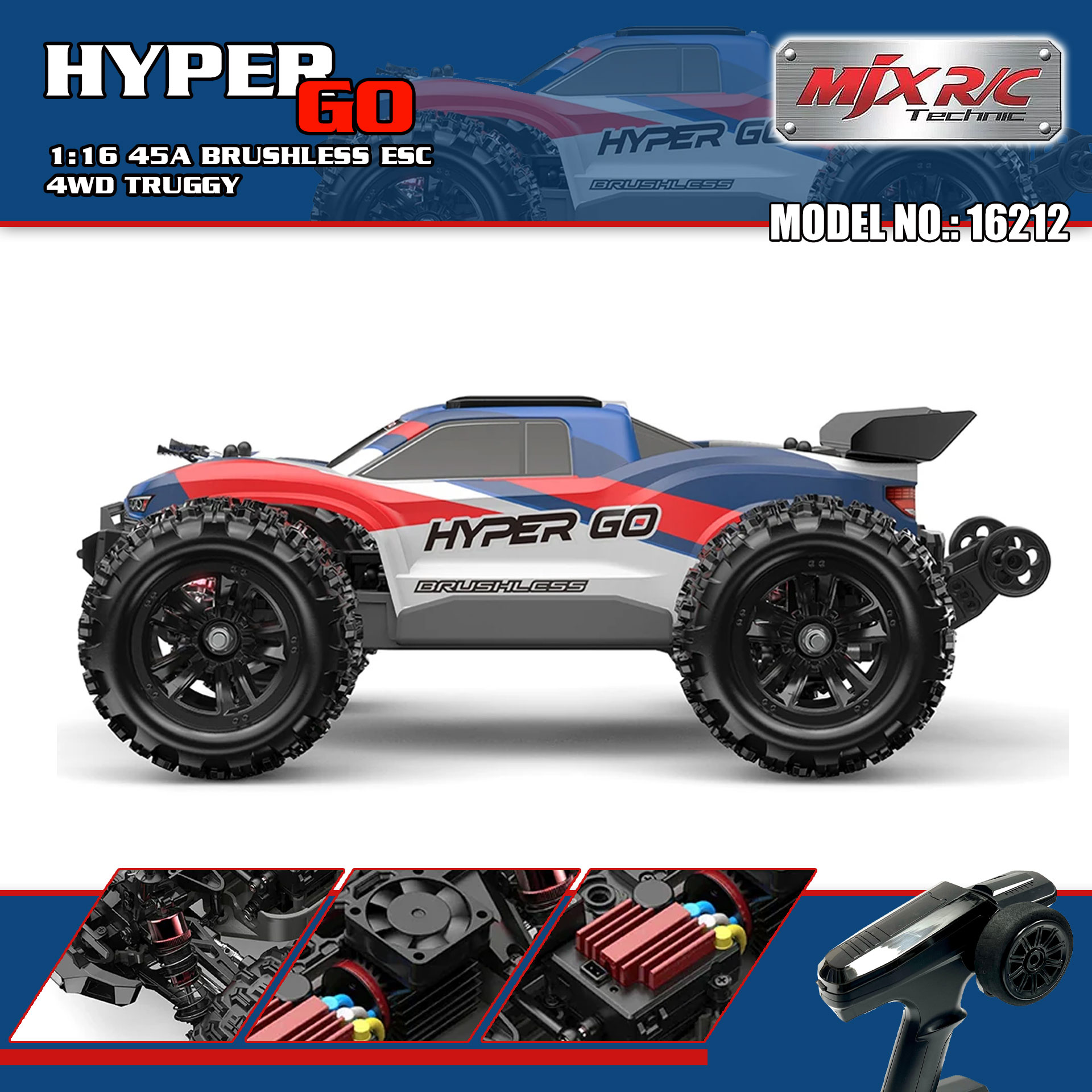 全新 美嘉欣 MJX R/C 1:16 16212 無刷越野車 | 防翻尾輪 | 金屬齒輪 | 油壓避震 | 可用2s-3s電 | 最高速約60KM/H
