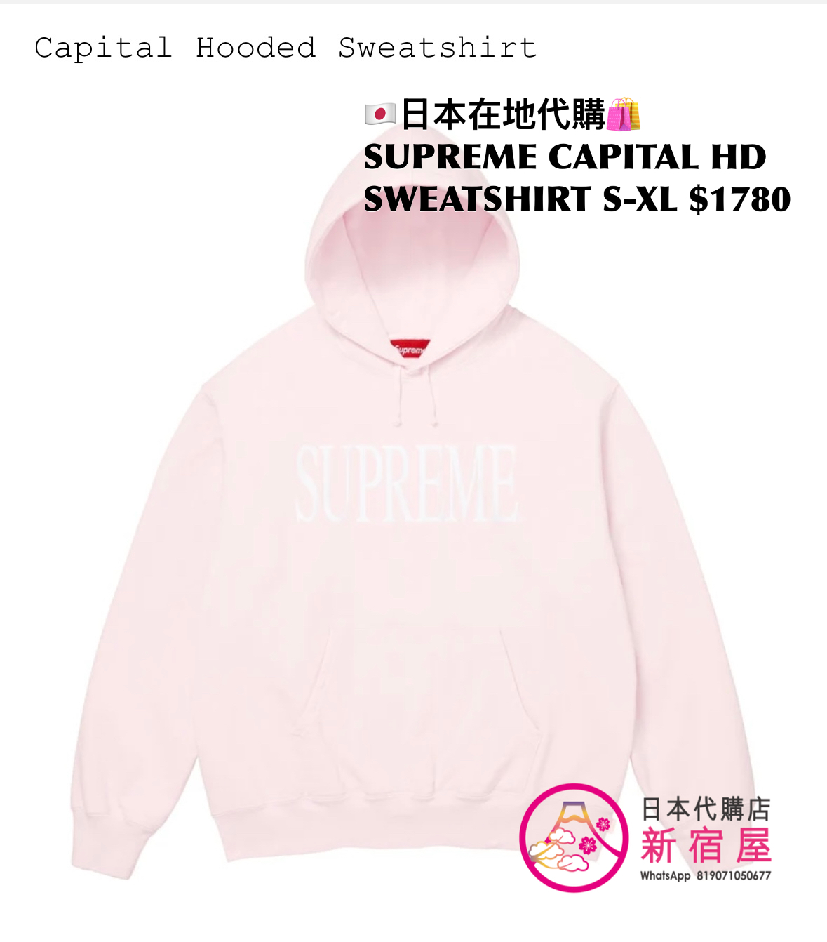 SUPREME CAPITAL HOODED SWEATSHIRT