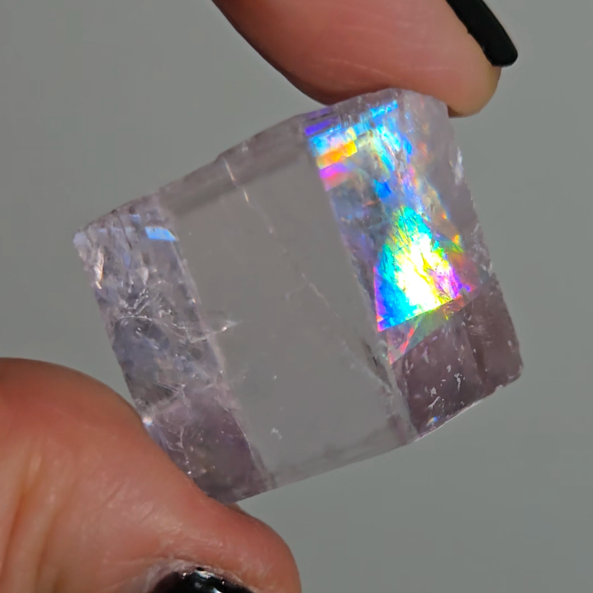 Purple calcite cube with intense rainbows - PC6