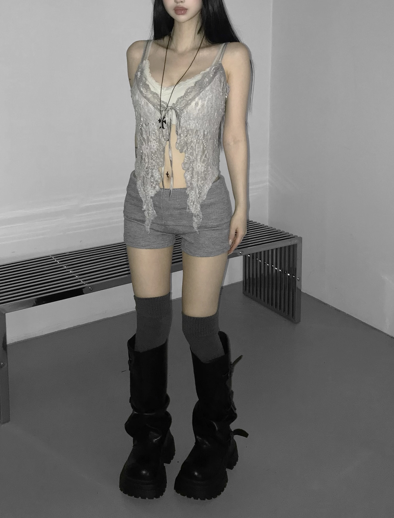 Sheer Lace Ruffled Cami