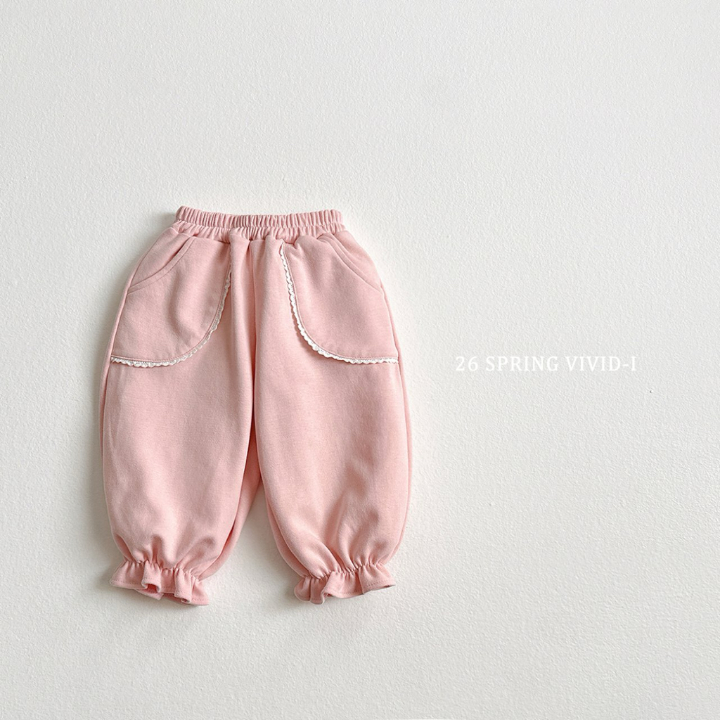 🌸預訂 韓國直送🌸🇰🇷VIVIDI兩色蕾絲寬鬆荷葉邊束腳運動褲
