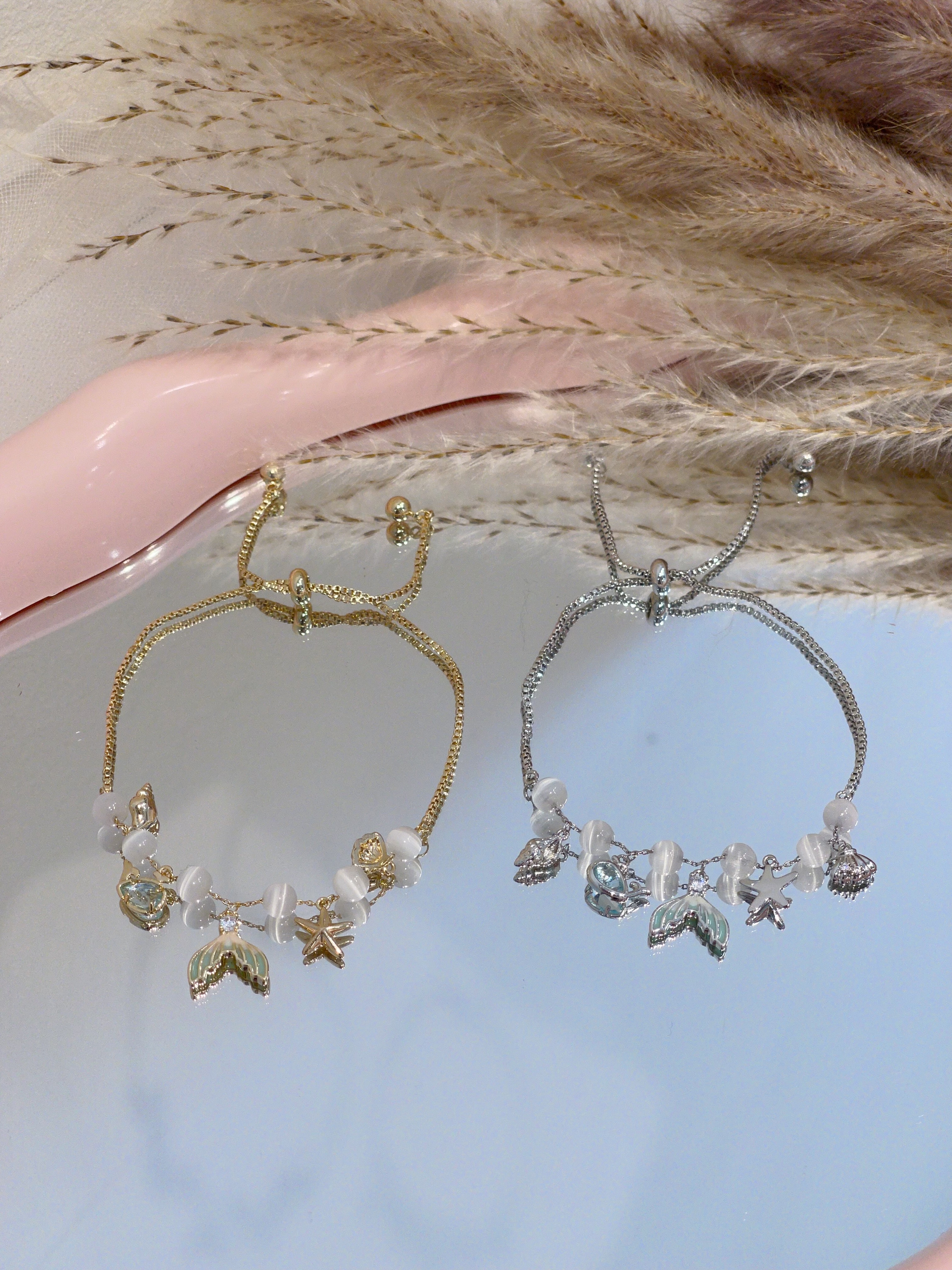 美人鱼尾×猫眼石抽绳手链