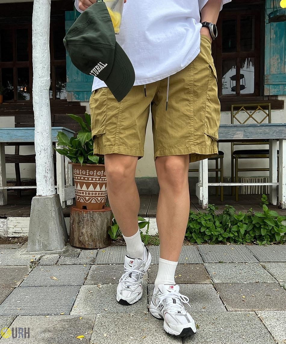 【100%保證韓國直送】Premium Utility Stone Washing 復古石磨洗水 Cargo 工裝口袋彈性束繩寬鬆短褲 👖 [4 color] RG165899