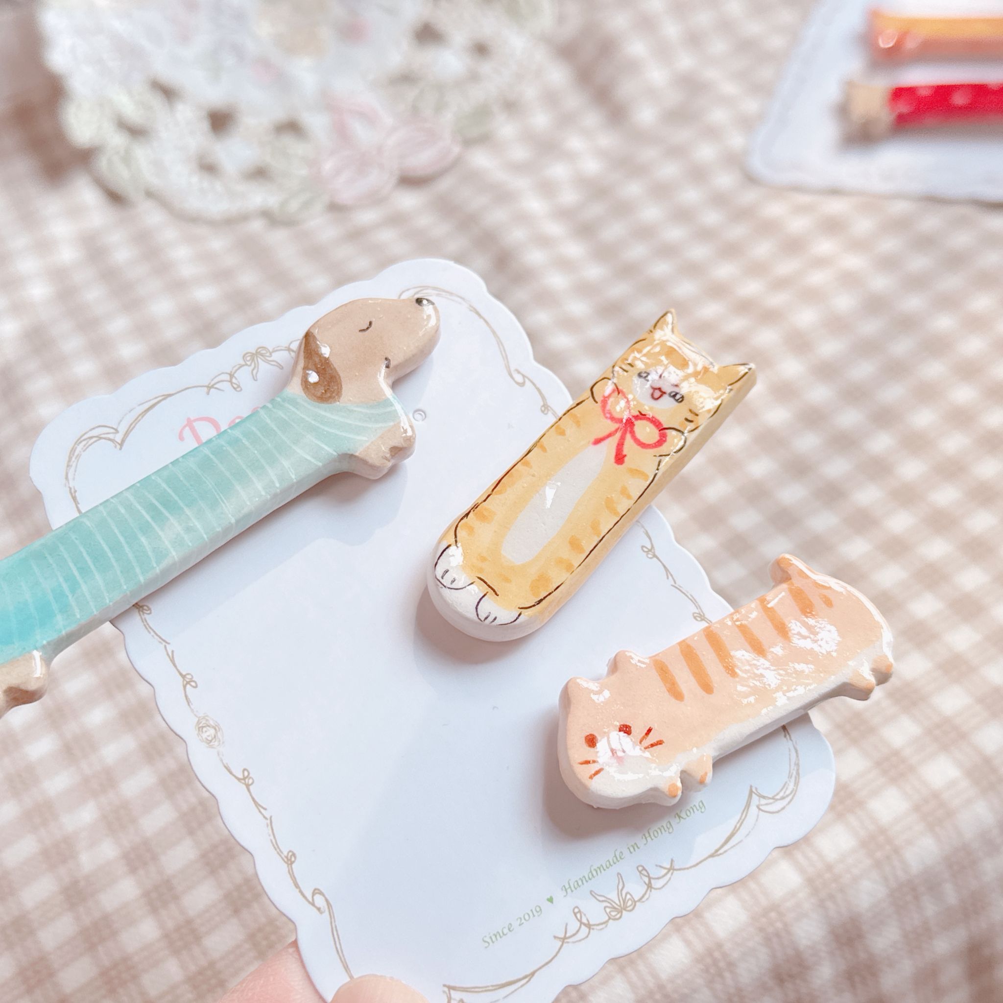 手繪長狗狗/短貓貓 髮夾