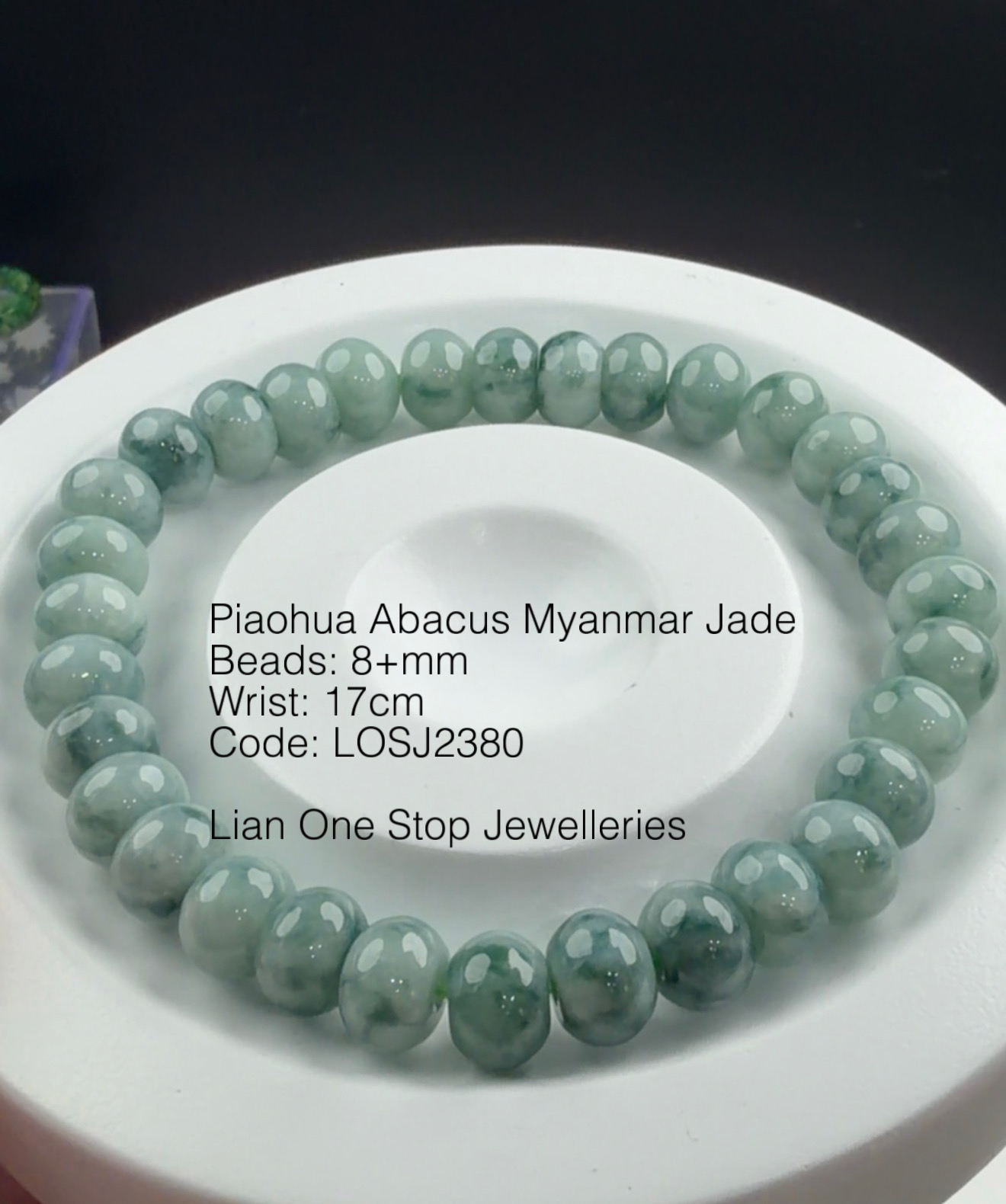 Code: LOSJ2380 Piaohua Abacus Myanmar Jade 8+mm