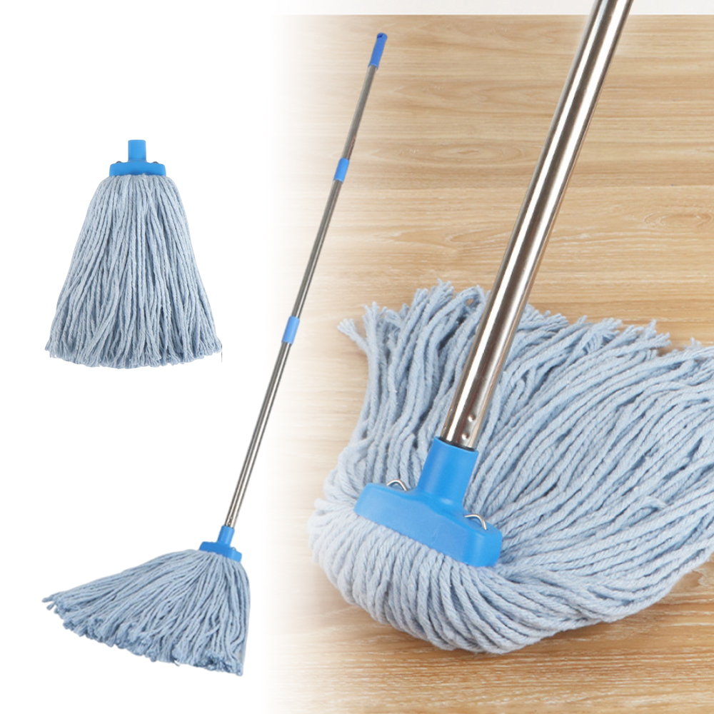 2x 加厚棉線拖把 藍色 不鏽鋼拼接桿拖把+替換拖把頭 2個一套 UB0281
