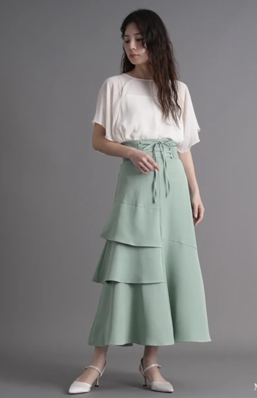 <JP> 超限量！Lace Up Asymmetry Tiered Skirt * 5色入  <預購>