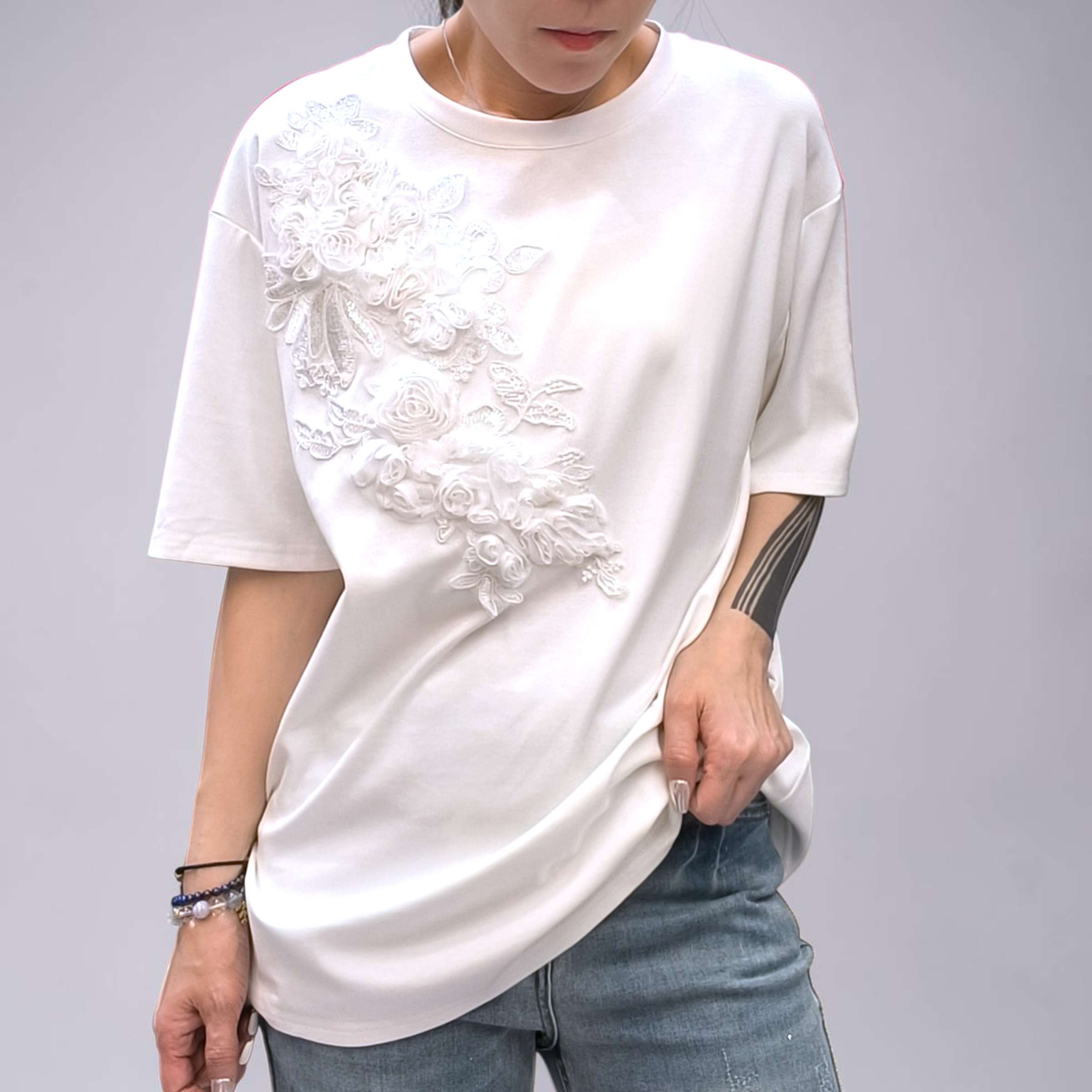 珠片立體花T
