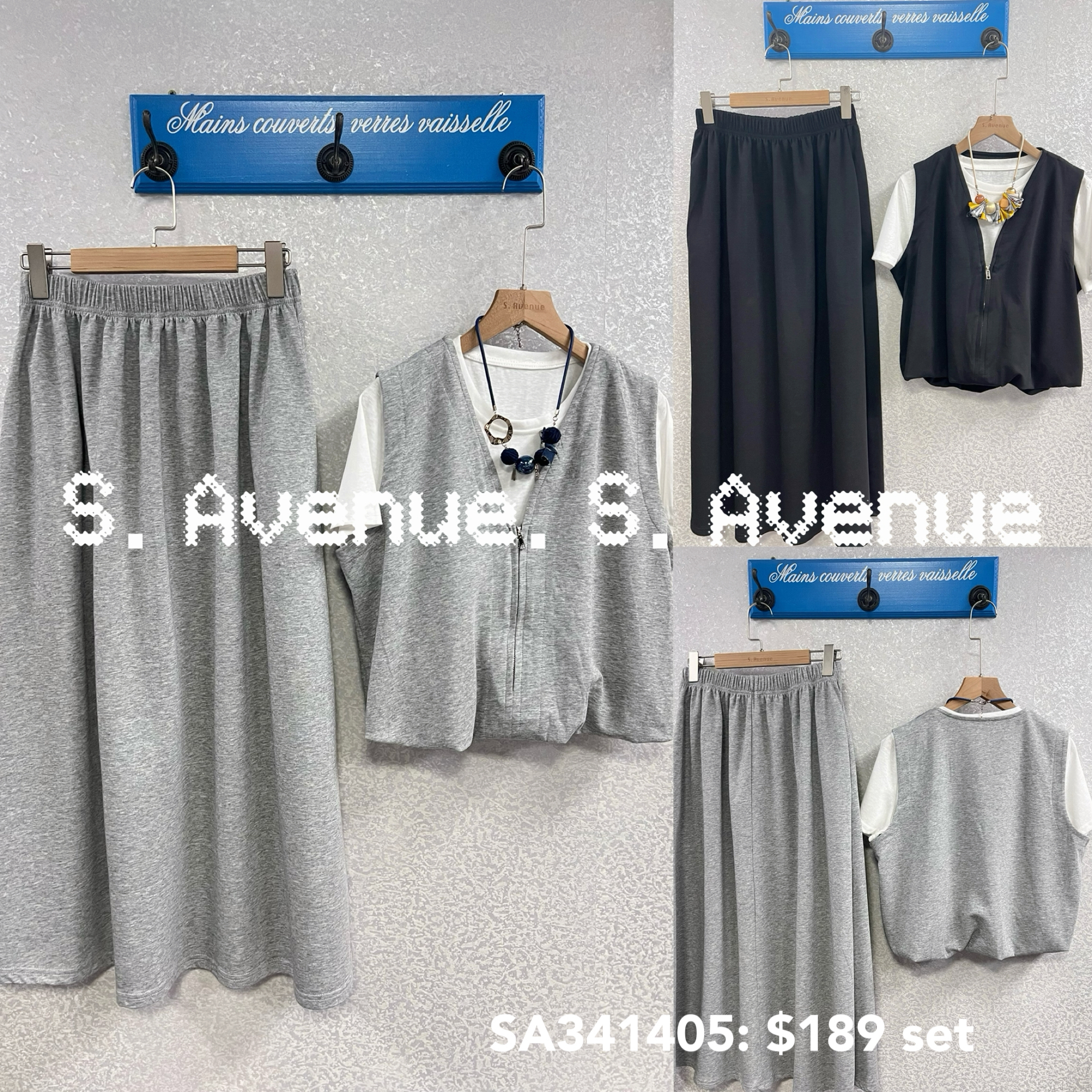 SA341405: 短袖拉錬背心假兩件tee配A宇長裙套裝