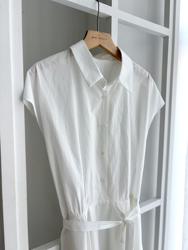 Elasticated Waist Shirt Dress (White)