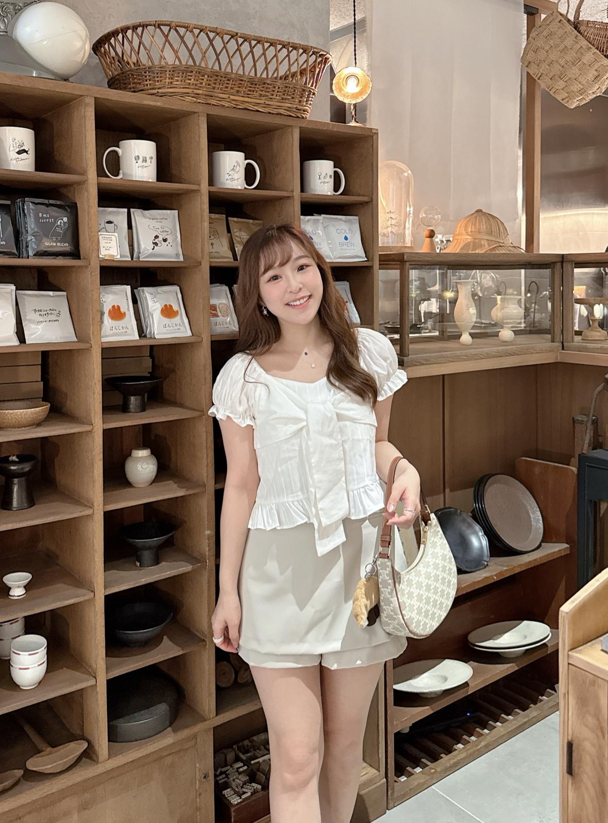 【韓系甜美感】方領蝴蝶結泡泡袖2ways上衣